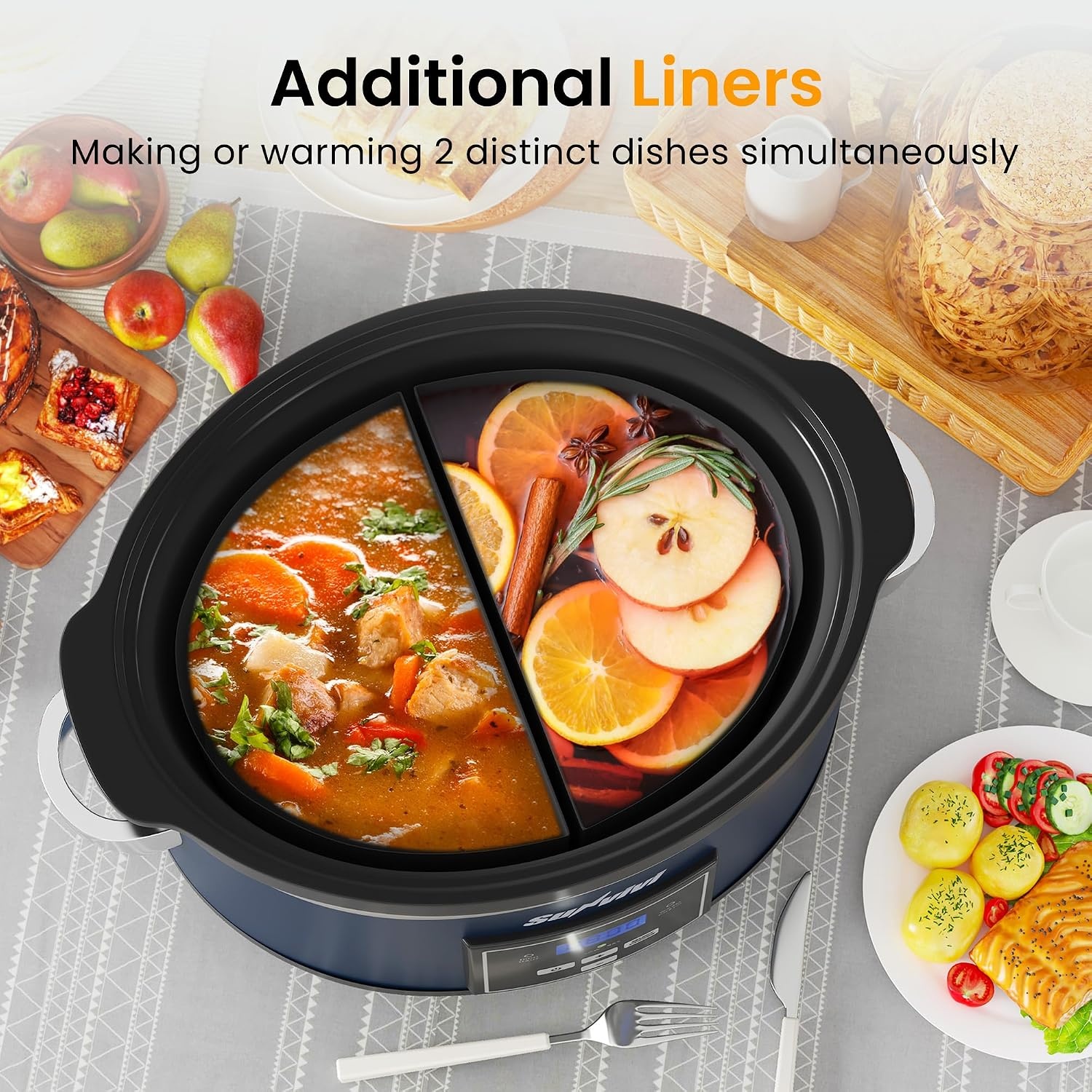 image:imageSunvivi 4QT Programmable Slow Cooker with Locking Lid Removable Ceramic Pot 3 Heating Settings amp Timer DishwasherSafe Stainless SteelBlue
