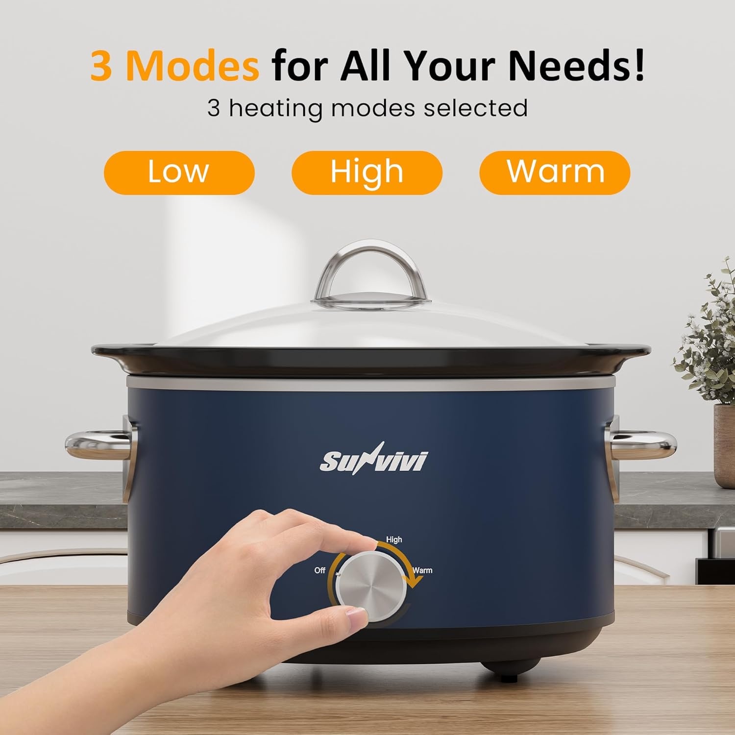image:imageSunvivi 4QT Programmable Slow Cooker with Locking Lid Removable Ceramic Pot 3 Heating Settings amp Timer DishwasherSafe Stainless SteelBlue
