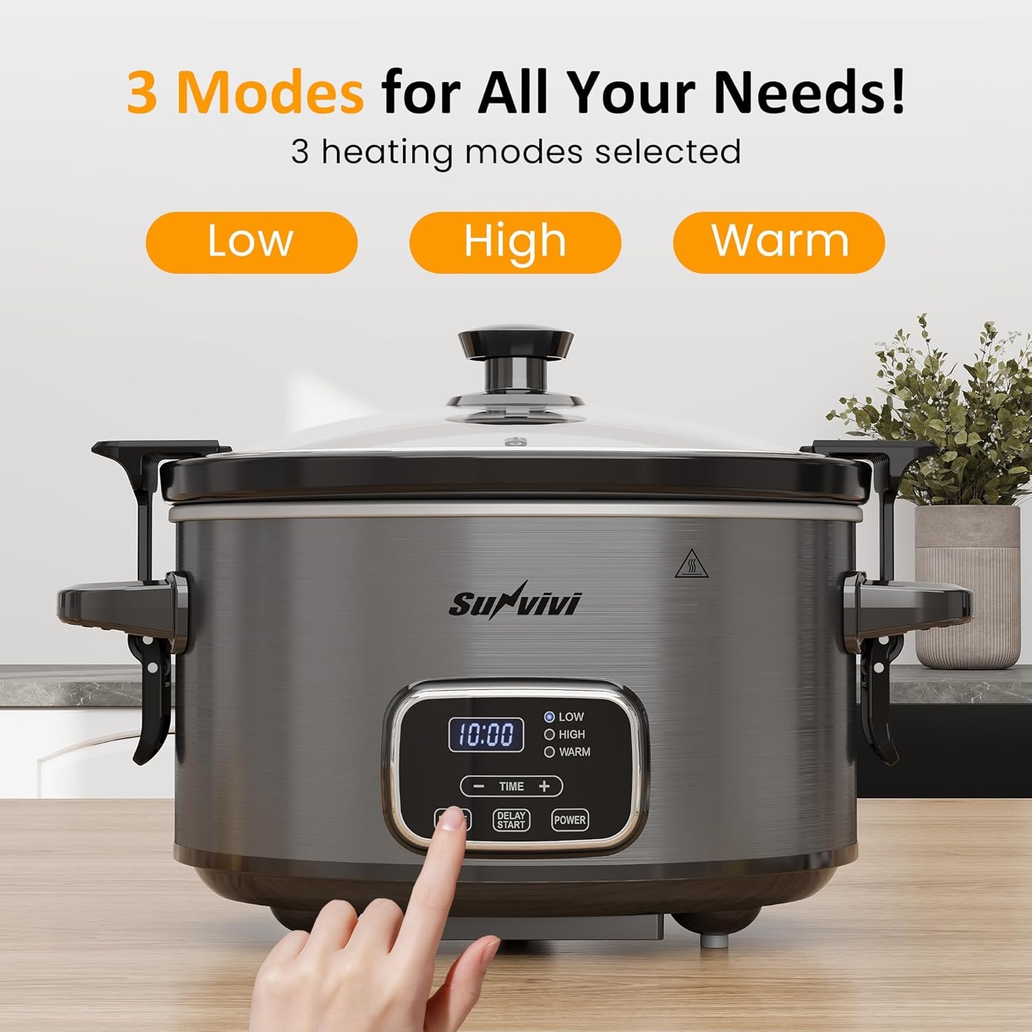 image:imageSunvivi 4QT Programmable Slow Cooker with Locking Lid Removable Ceramic Pot 3 Heating Settings amp Timer DishwasherSafe Stainless SteelGrey