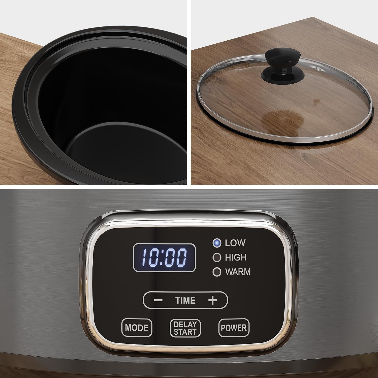 image:imageSunvivi 4QT Programmable Slow Cooker with Locking Lid Removable Ceramic Pot 3 Heating Settings amp Timer DishwasherSafe Stainless SteelGrey