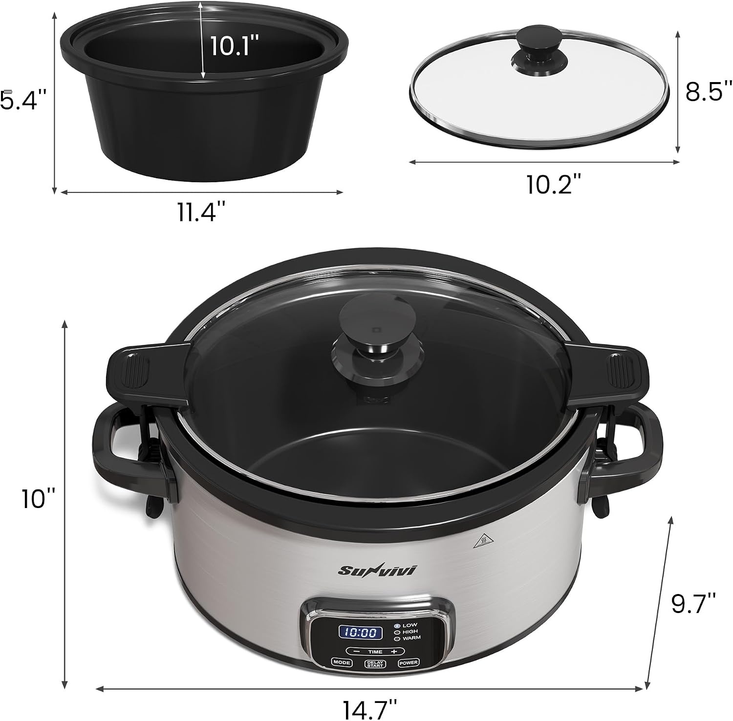 image:imageSunvivi 4QT Programmable Slow Cooker with Locking Lid Removable Ceramic Pot 3 Heating Settings amp Timer DishwasherSafe Stainless SteelSilver