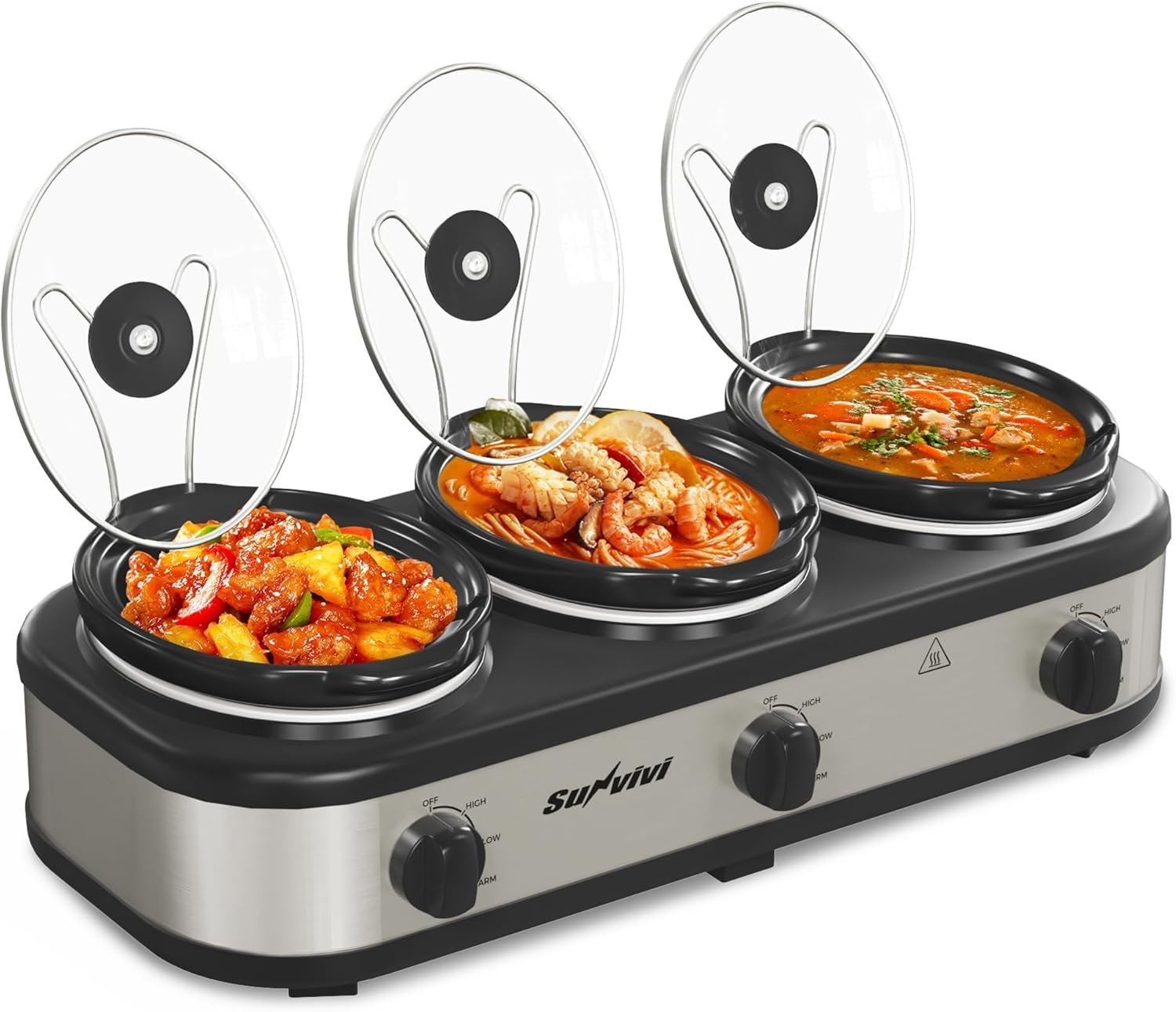 image:imageSunvivi 4QT Programmable Slow Cooker with Locking Lid Removable Ceramic Pot 3 Heating Settings amp Timer DishwasherSafe Stainless SteelSilver