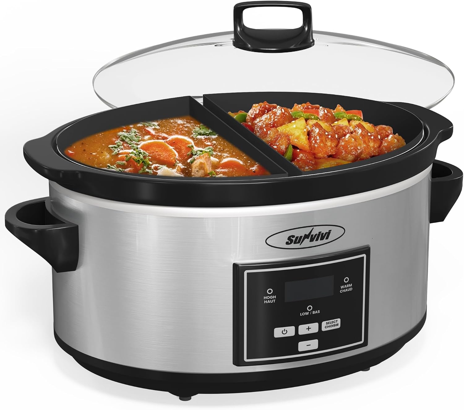 image:imageSunvivi 4QT Programmable Slow Cooker with Locking Lid Removable Ceramic Pot 3 Heating Settings amp Timer DishwasherSafe Stainless SteelSilver