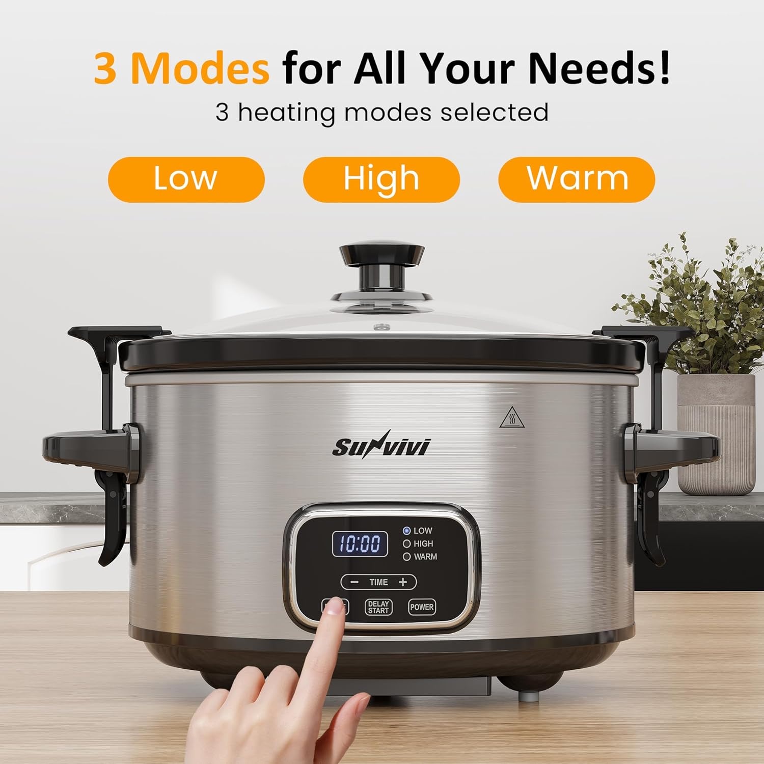 image:imageSunvivi 4QT Programmable Slow Cooker with Locking Lid Removable Ceramic Pot 3 Heating Settings amp Timer DishwasherSafe Stainless SteelSilver