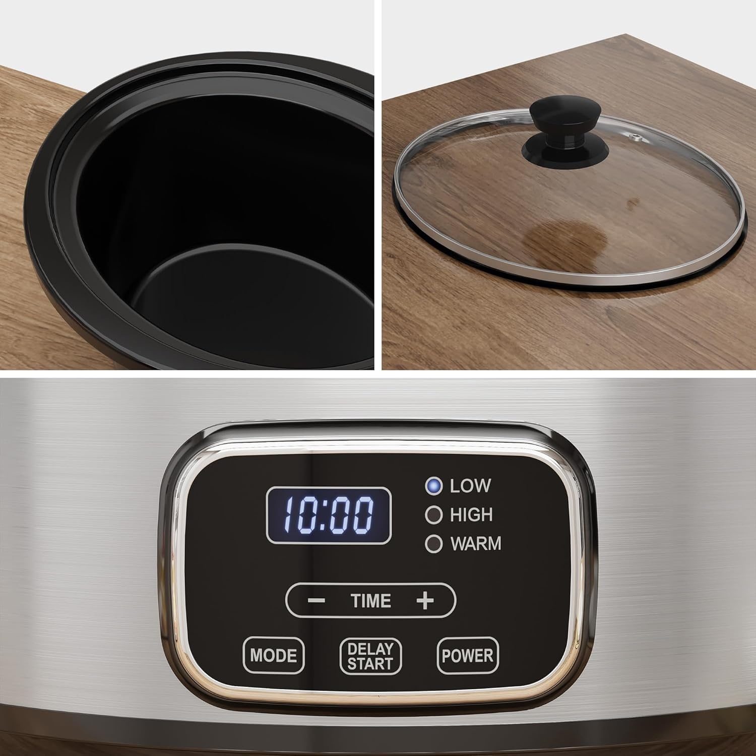 image:imageSunvivi 4QT Programmable Slow Cooker with Locking Lid Removable Ceramic Pot 3 Heating Settings amp Timer DishwasherSafe Stainless SteelSilver