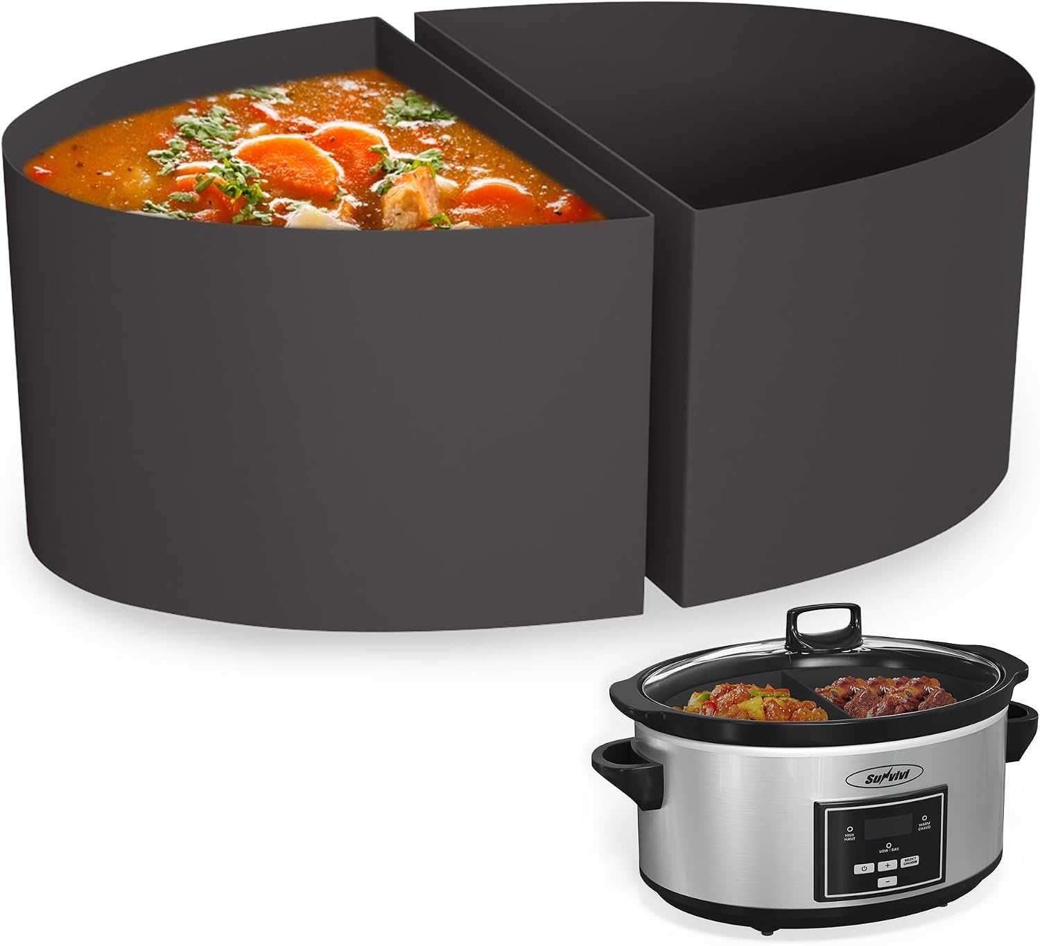 image:imageSunvivi 4QT Programmable Slow Cooker with Locking Lid Removable Ceramic Pot 3 Heating Settings amp Timer DishwasherSafe Stainless SteelSilver