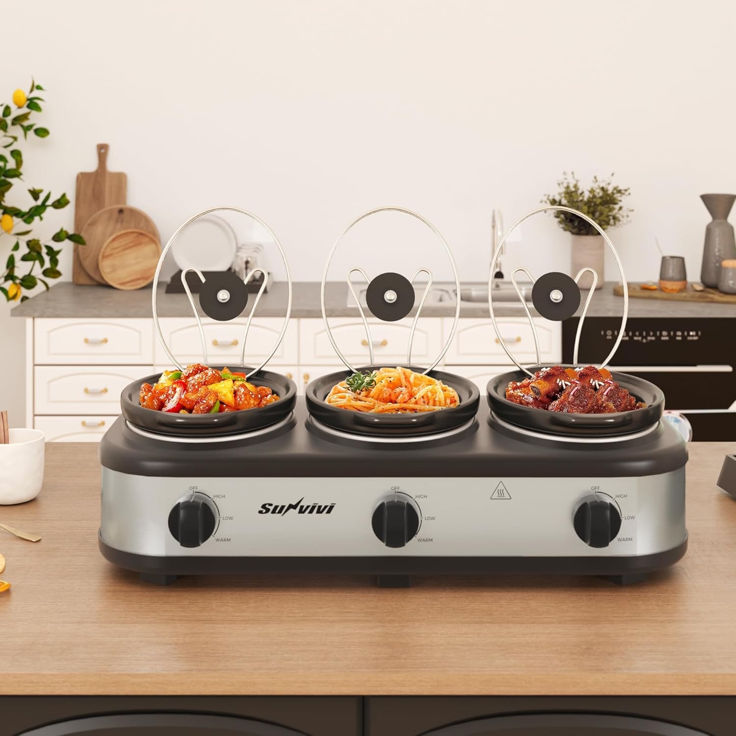 image:imageSunvivi 4QT Programmable Slow Cooker with Locking Lid Removable Ceramic Pot 3 Heating Settings amp Timer DishwasherSafe Stainless SteelSilver