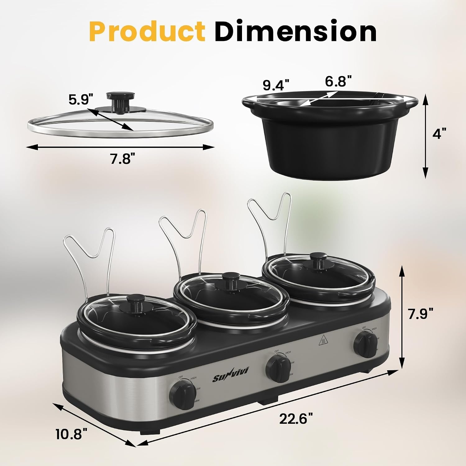 image:imageSunvivi 4QT Programmable Slow Cooker with Locking Lid Removable Ceramic Pot 3 Heating Settings amp Timer DishwasherSafe Stainless SteelSilver