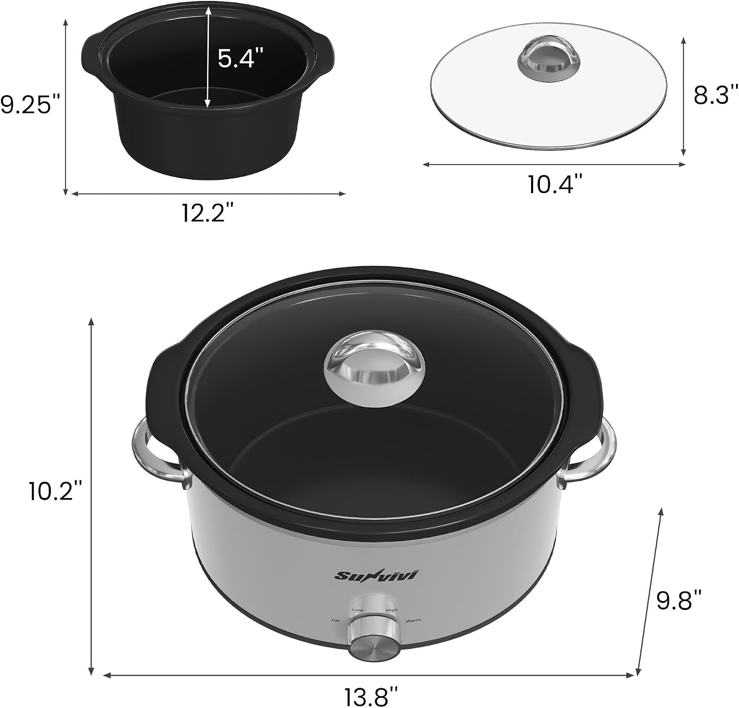 image:imageSunvivi 4QT Programmable Slow Cooker with Locking Lid Removable Ceramic Pot 3 Heating Settings amp Timer DishwasherSafe Stainless SteelSilver