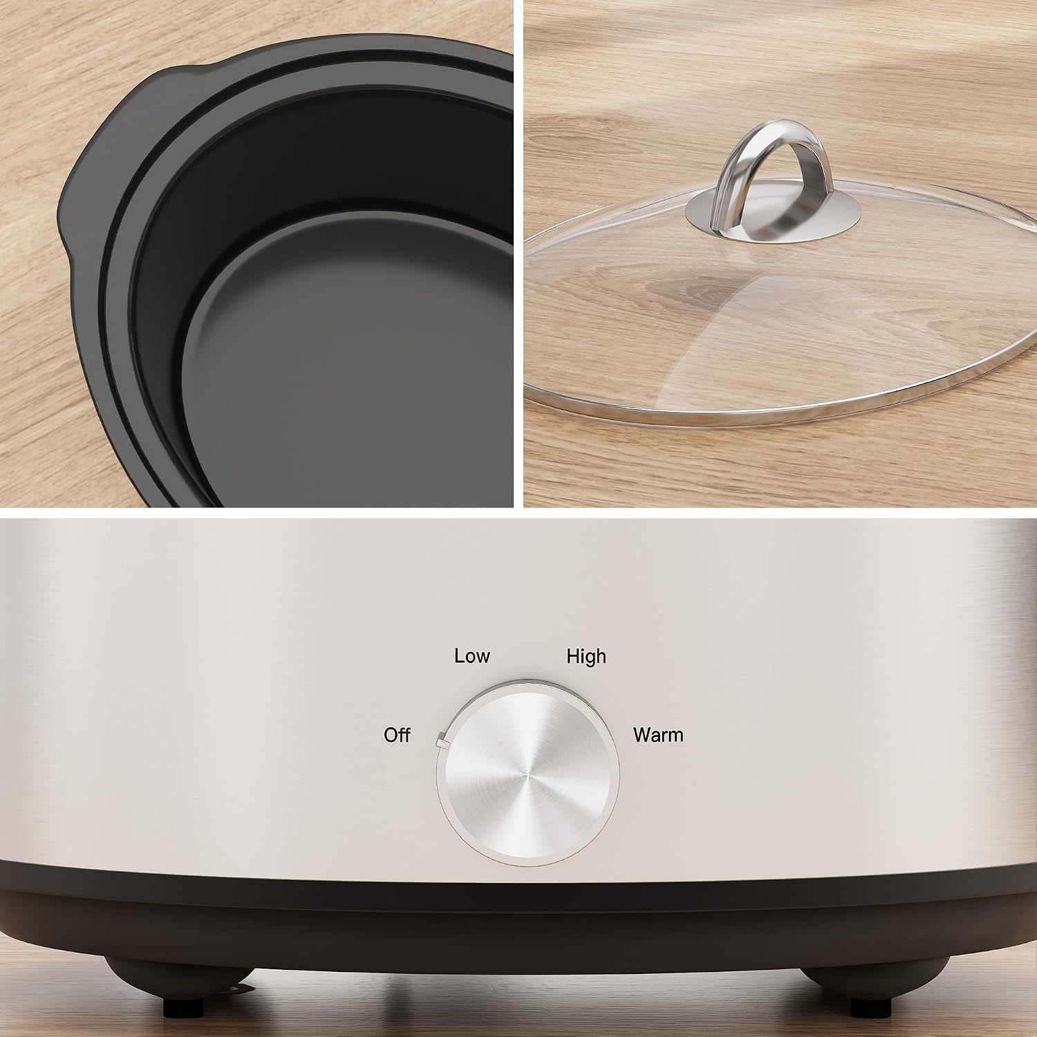 image:imageSunvivi 4QT Programmable Slow Cooker with Locking Lid Removable Ceramic Pot 3 Heating Settings amp Timer DishwasherSafe Stainless SteelSilver