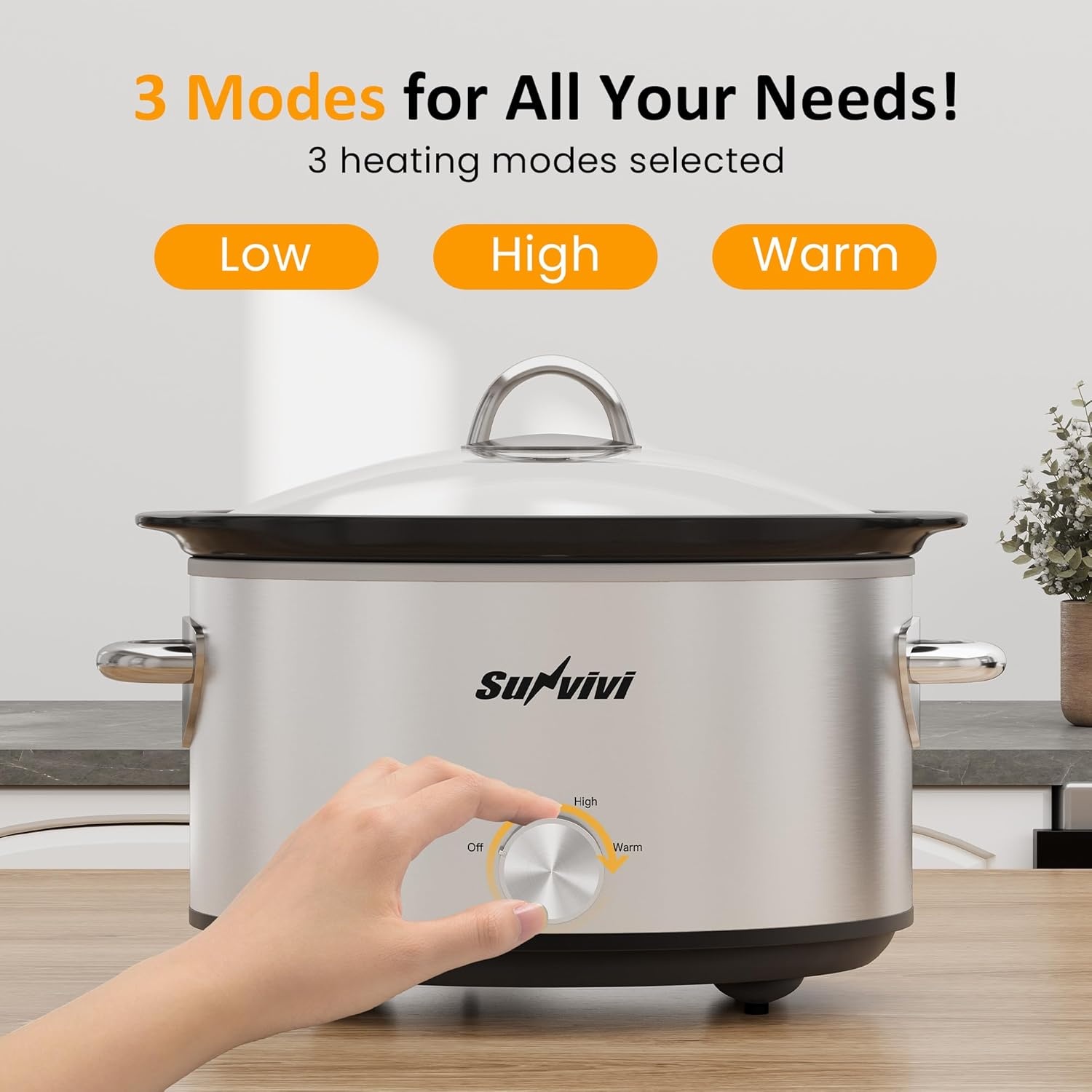 image:imageSunvivi 4QT Programmable Slow Cooker with Locking Lid Removable Ceramic Pot 3 Heating Settings amp Timer DishwasherSafe Stainless SteelSilver