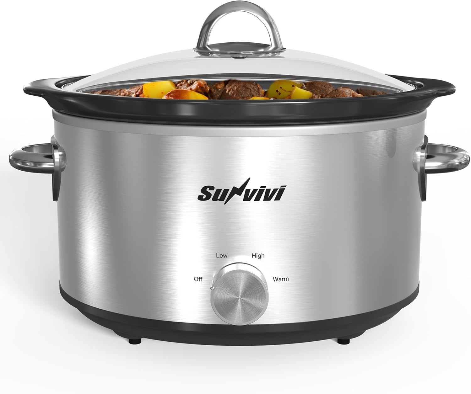 image:imageSunvivi 4QT Programmable Slow Cooker with Locking Lid Removable Ceramic Pot 3 Heating Settings amp Timer DishwasherSafe Stainless SteelSilver