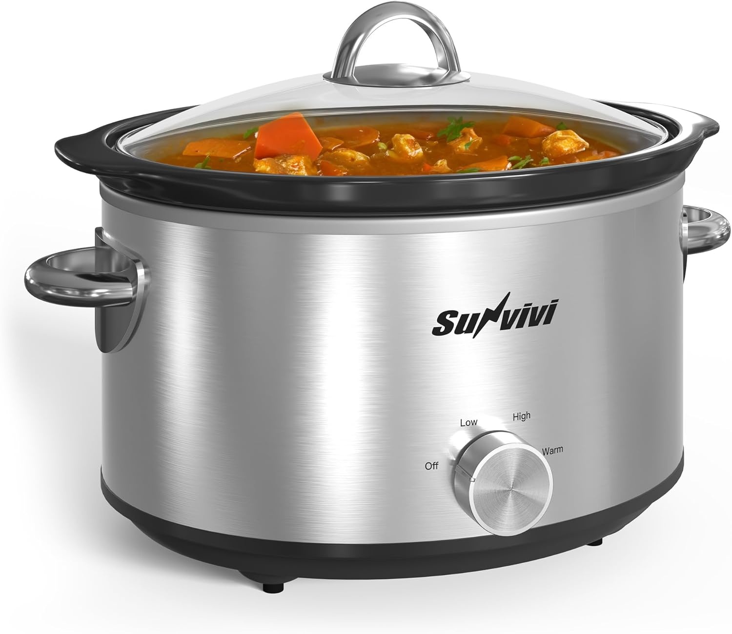 image:imageSunvivi 4QT Programmable Slow Cooker with Locking Lid Removable Ceramic Pot 3 Heating Settings amp Timer DishwasherSafe Stainless SteelSilver