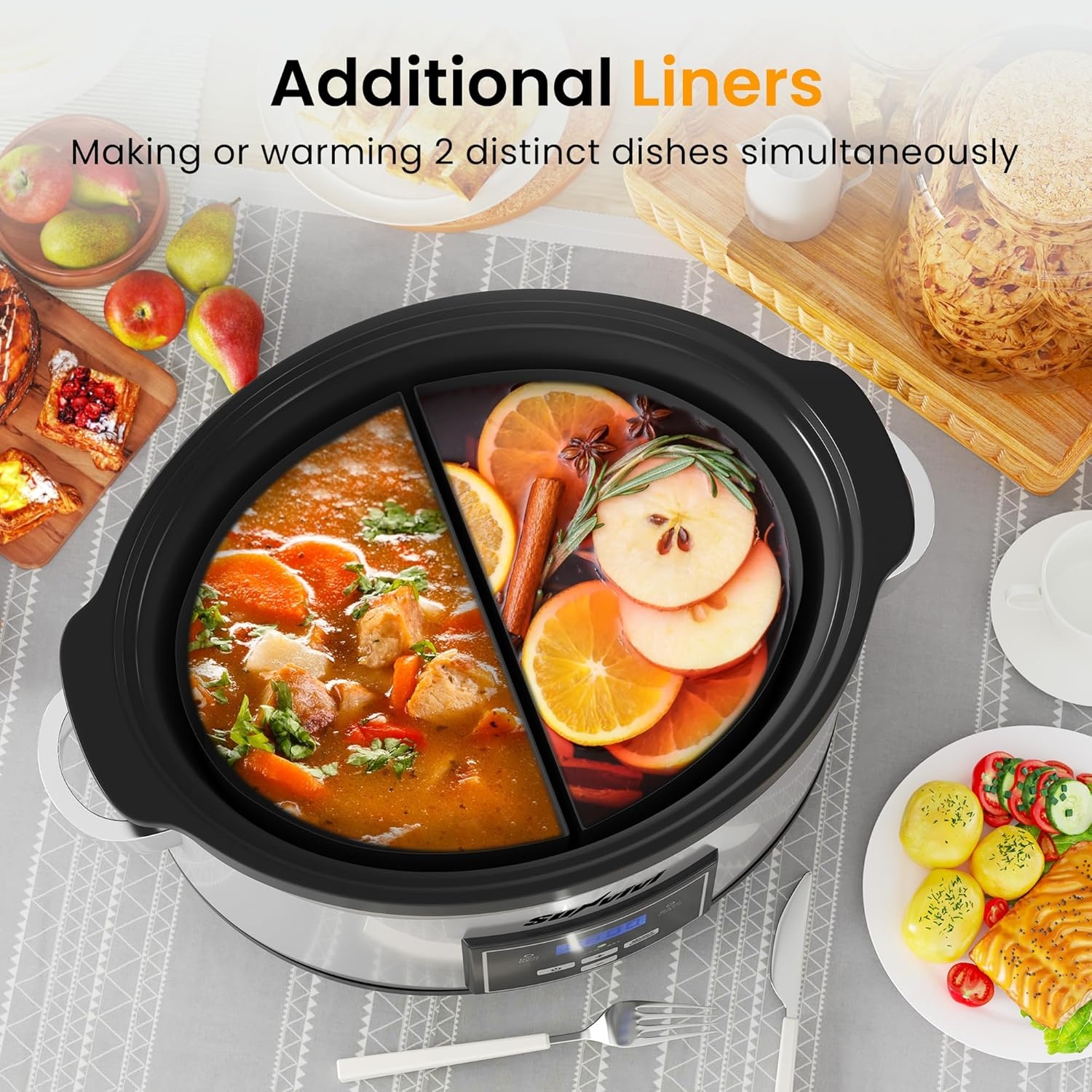 image:imageSunvivi 4QT Programmable Slow Cooker with Locking Lid Removable Ceramic Pot 3 Heating Settings amp Timer DishwasherSafe Stainless SteelSilver1