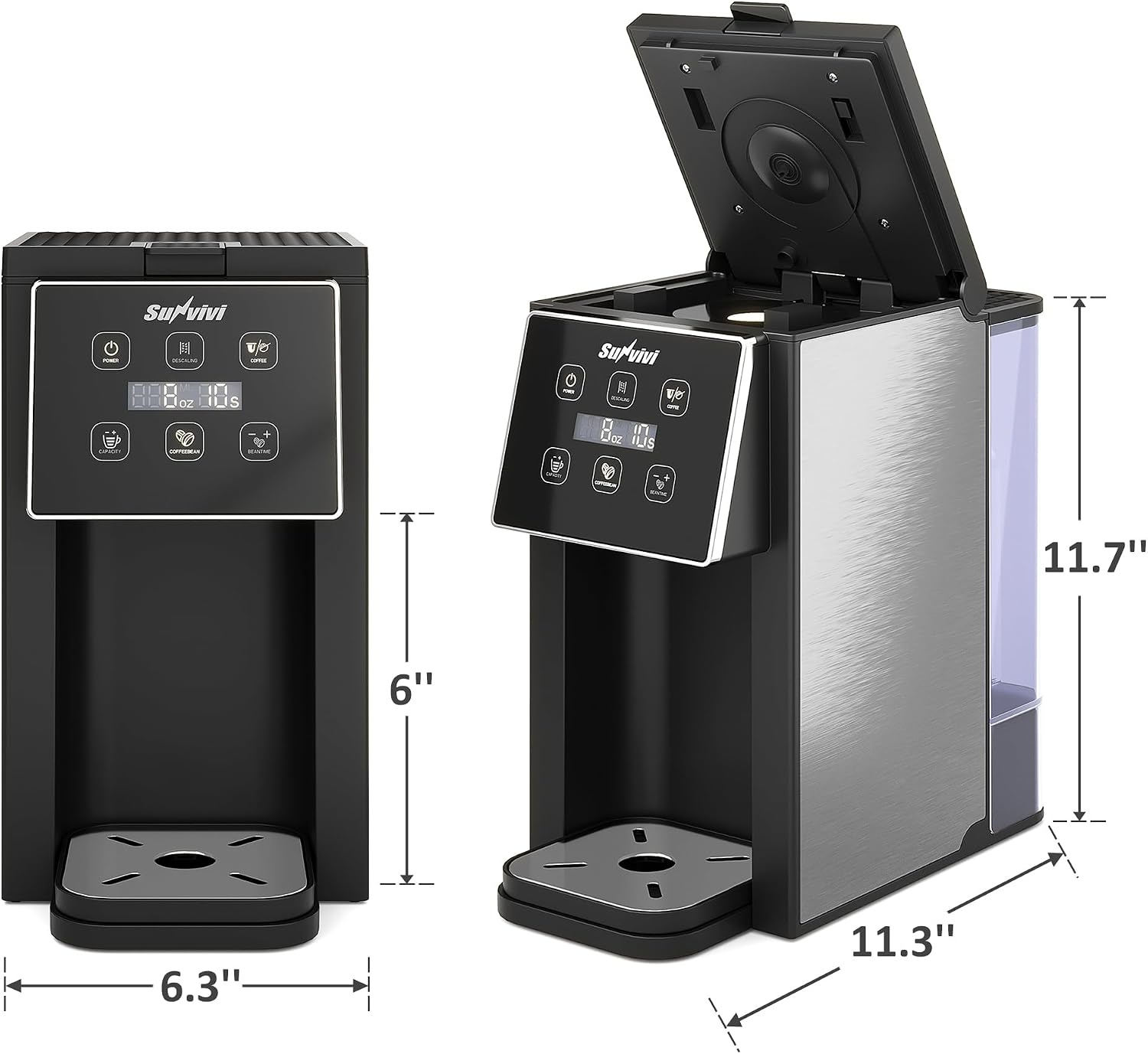 image:imageSunvivi Coffee Maker with Coffee Grinder 3 in 1 Single Serve Coffee Machine Compatible Capsule coffee Ground Coffee amp Tea614 Oz CupRemovable 50 Oz Water ReservoirDescaling FunctionBlackSilver