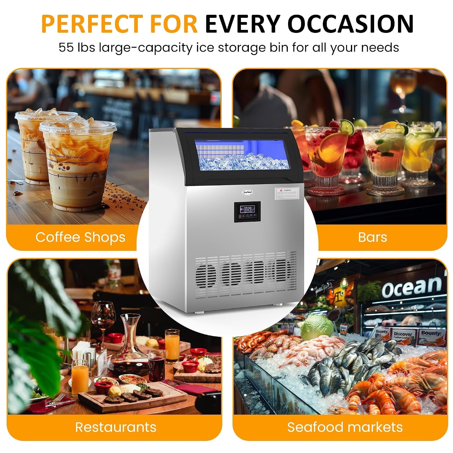 image:imageSunvivi Commercial Ice Maker Machine 265LBS24H 55LBS Storage Bin Stainless Steel Under Counter Ice Machine for Restaurants Bars and Home Use Includes Water Filter Scoop and Hose