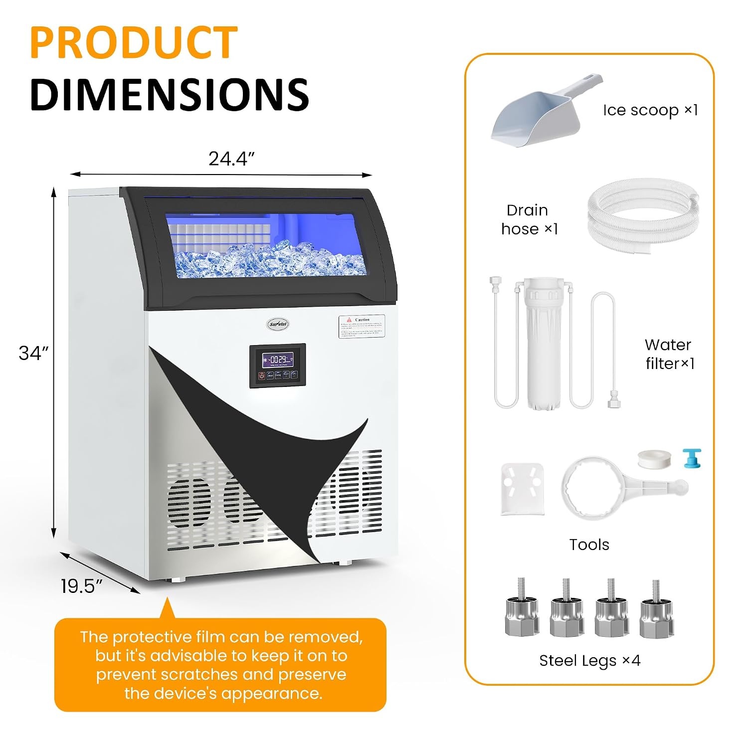 image:imageSunvivi Commercial Ice Maker Machine 265LBS24H 55LBS Storage Bin Stainless Steel Under Counter Ice Machine for Restaurants Bars and Home Use Includes Water Filter Scoop and Hose