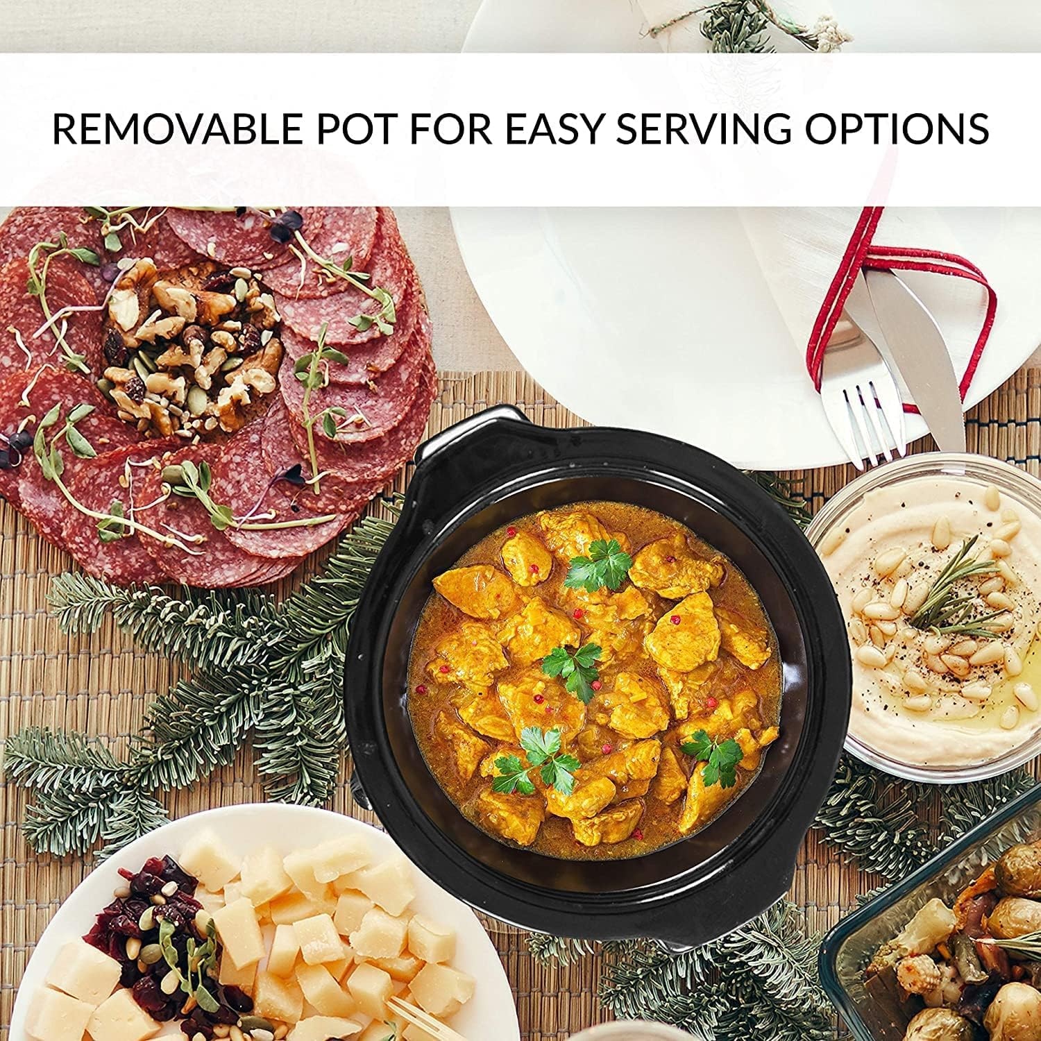image:imageSunvivi Double Slow Cooker2 Pot Small Mini Crock Buffet Servers and WarmerDual Pot Oval Manual Slow Cooker with Adjustable Temp Removable Ceramic PotStainless Steel Total 2 125 Quarts BlackSilver