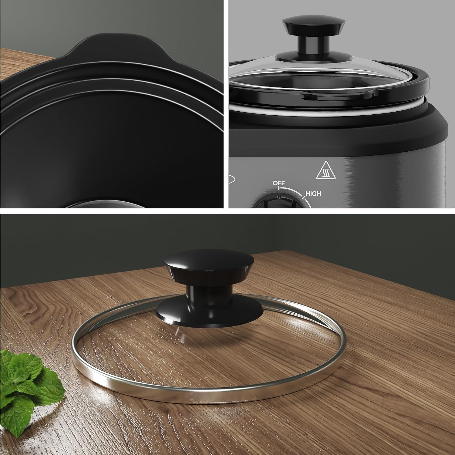 image:imageSunvivi Double Slow Cooker2 Pot Small Mini Crock Buffet Servers and WarmerDual Pot Oval Manual Slow Cooker with Adjustable Temp Removable Ceramic PotStainless Steel Total 2 125 Quarts BlackGray