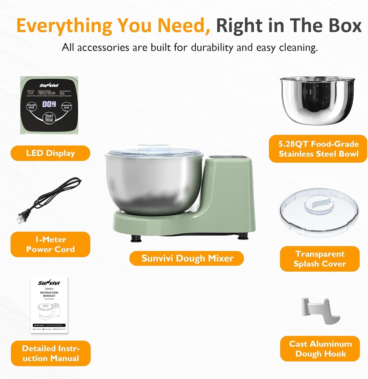image:imageSunvivi Electric Dough Maker with Weighing Function 52QT Dough Mixer with Ferment Function Household Bread Maker Kitchen Flour Kneading Machine with Stainless Steel Bowl Faceup Touch Panel53 Quarts