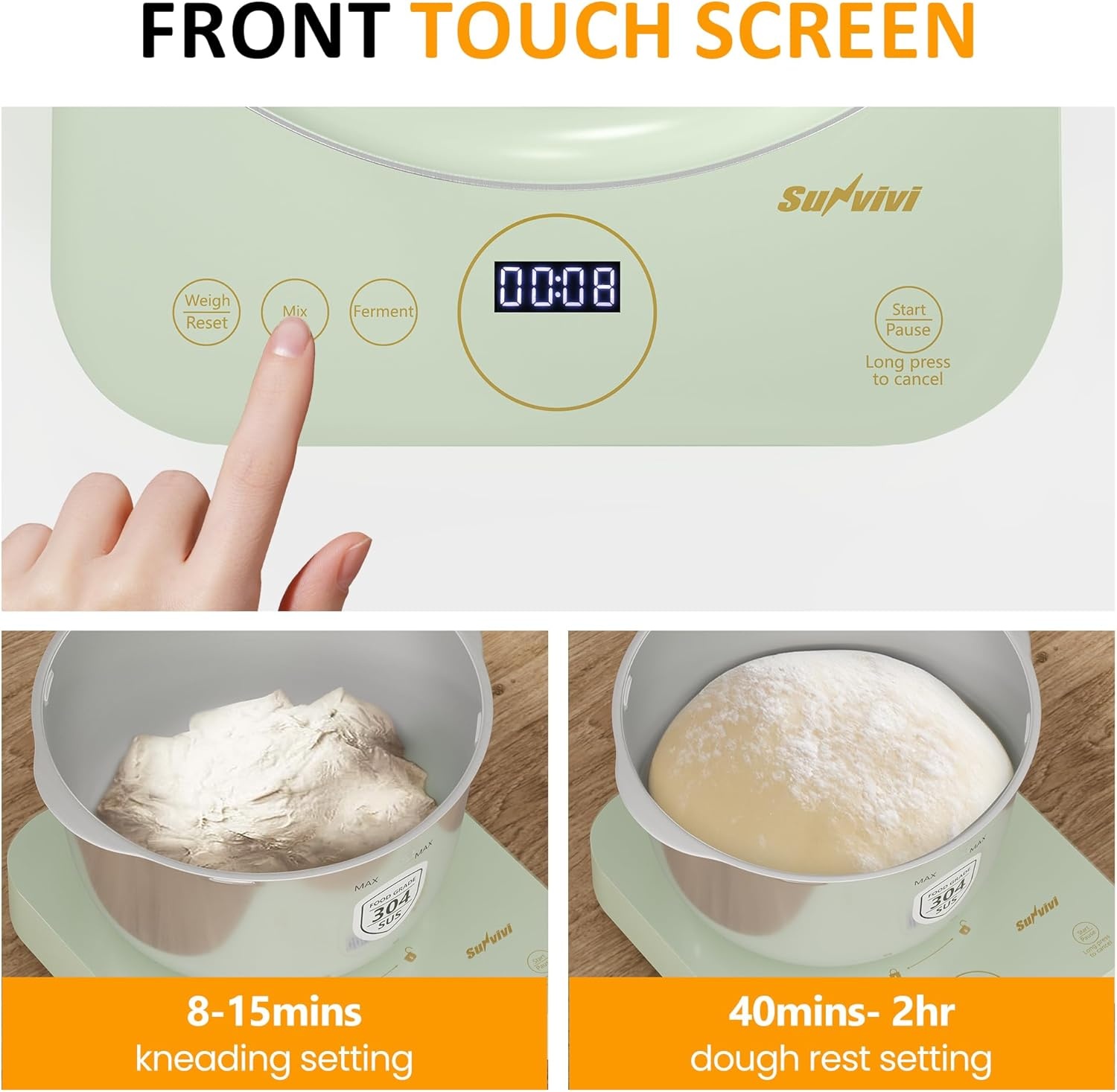 image:imageSunvivi Electric Dough Maker with Weighing Function 52QT Dough Mixer with Ferment Function Household Bread Maker Kitchen Flour Kneading Machine with Stainless Steel Bowl Faceup Touch Panel52 Quarts