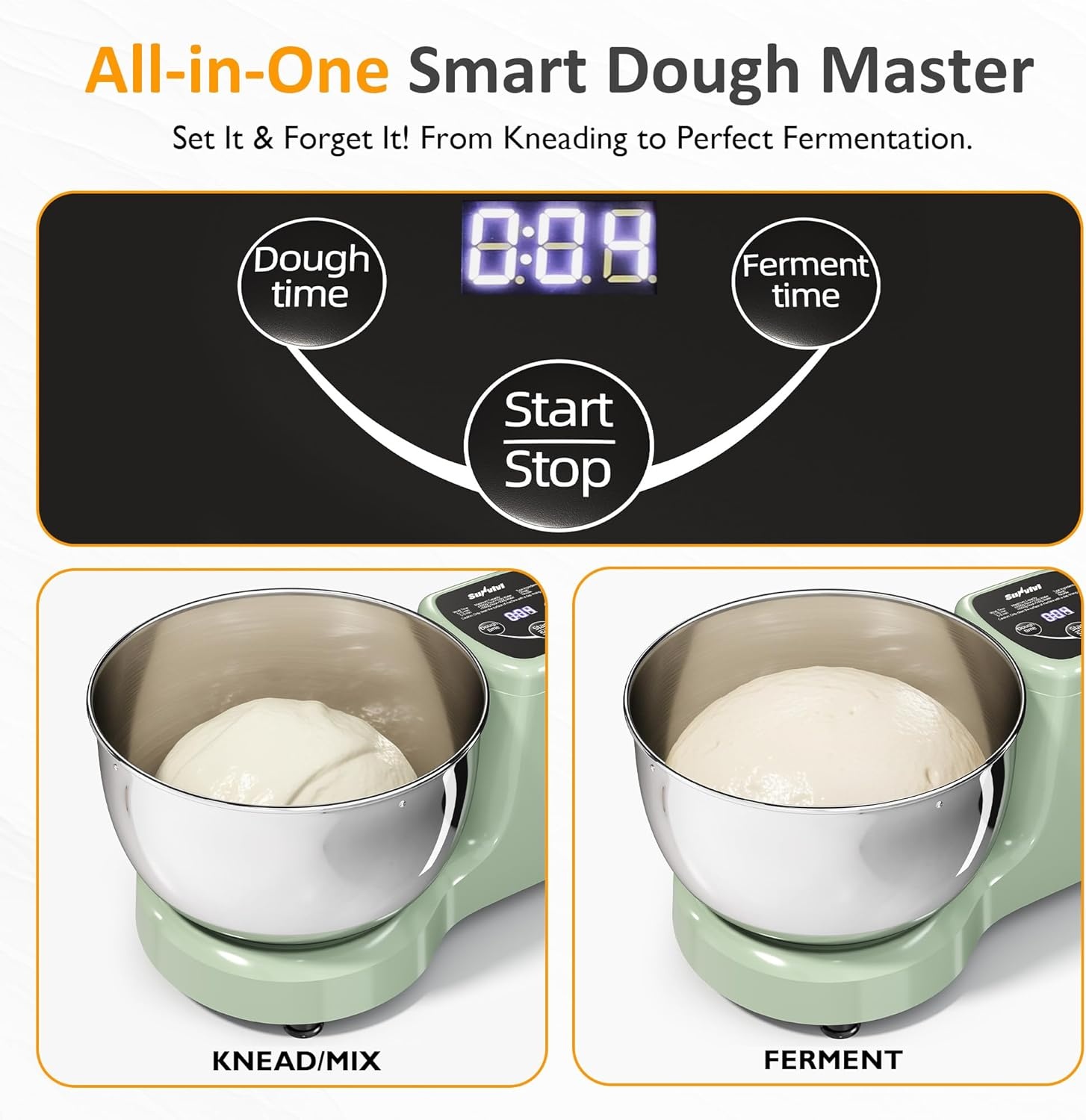 image:imageSunvivi Electric Dough Maker with Weighing Function 52QT Dough Mixer with Ferment Function Household Bread Maker Kitchen Flour Kneading Machine with Stainless Steel Bowl Faceup Touch Panel53 Quarts