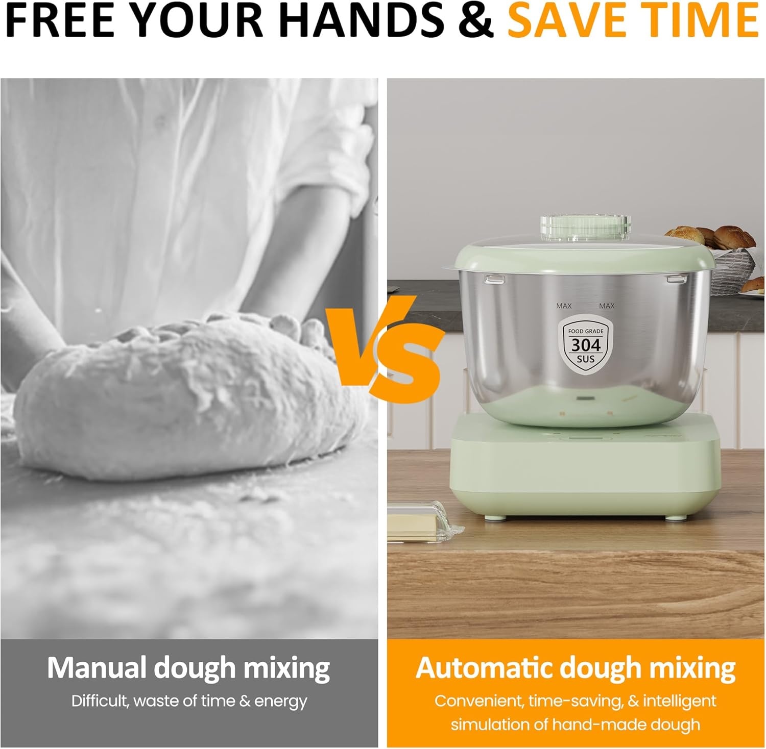 image:imageSunvivi Electric Dough Maker with Weighing Function 52QT Dough Mixer with Ferment Function Household Bread Maker Kitchen Flour Kneading Machine with Stainless Steel Bowl Faceup Touch Panel52 Quarts