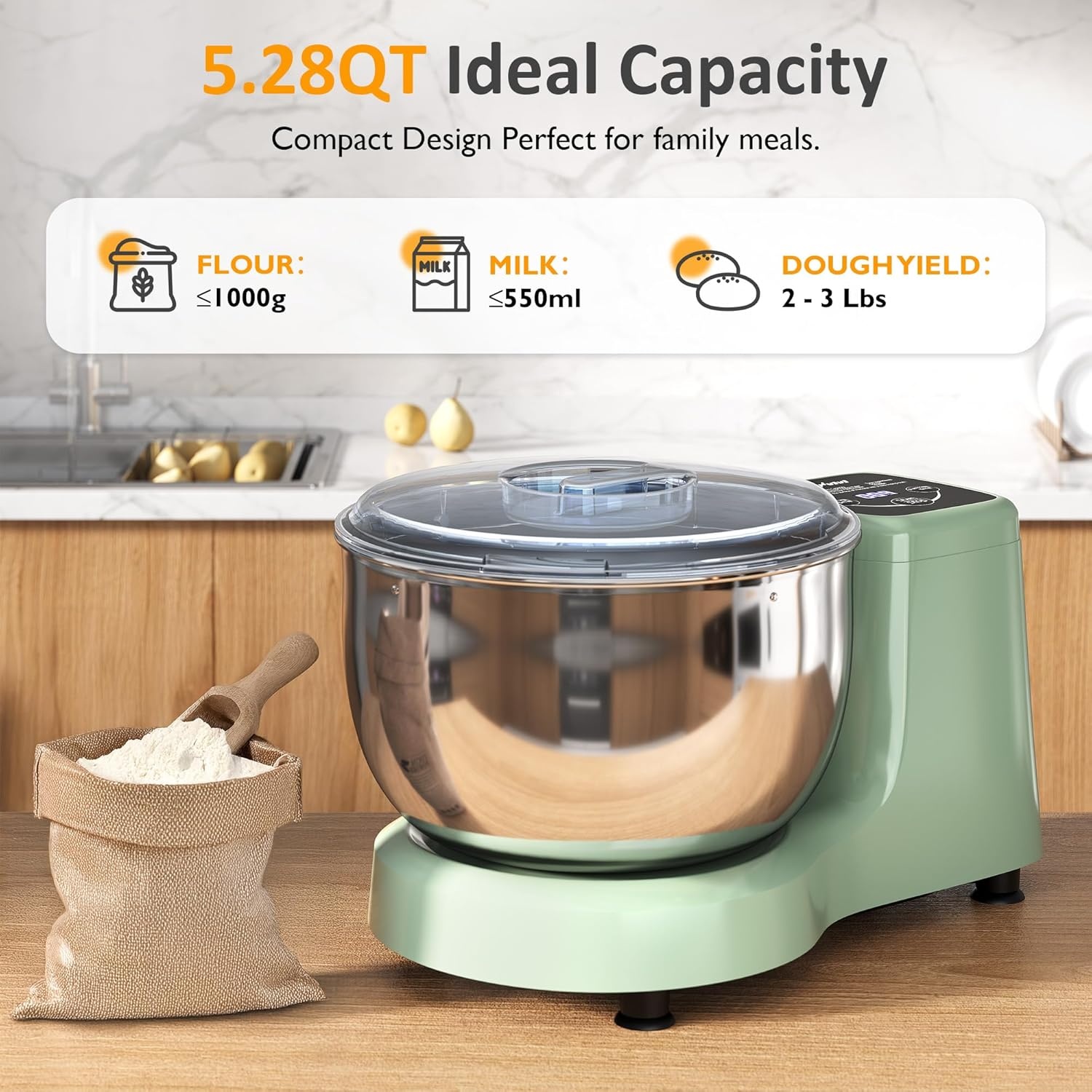 image:imageSunvivi Electric Dough Maker with Weighing Function 52QT Dough Mixer with Ferment Function Household Bread Maker Kitchen Flour Kneading Machine with Stainless Steel Bowl Faceup Touch Panel53 Quarts