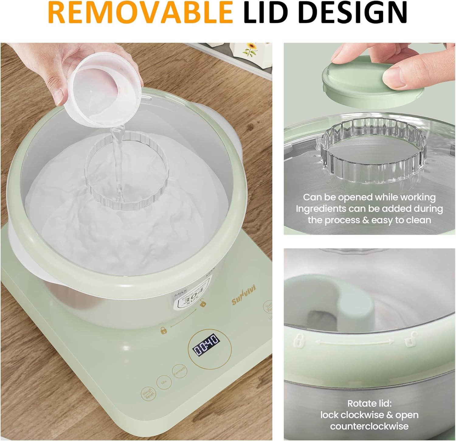 image:imageSunvivi Electric Dough Maker with Weighing Function 52QT Dough Mixer with Ferment Function Household Bread Maker Kitchen Flour Kneading Machine with Stainless Steel Bowl Faceup Touch Panel52 Quarts