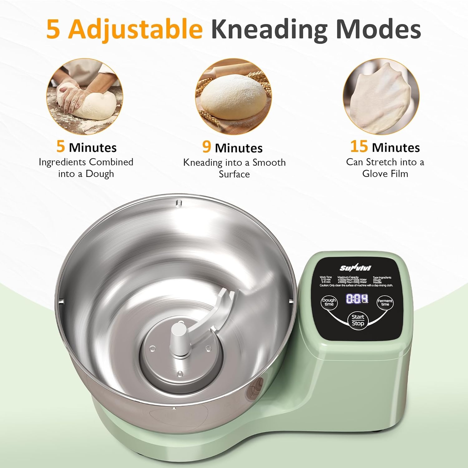 image:imageSunvivi Electric Dough Maker with Weighing Function 52QT Dough Mixer with Ferment Function Household Bread Maker Kitchen Flour Kneading Machine with Stainless Steel Bowl Faceup Touch Panel53 Quarts