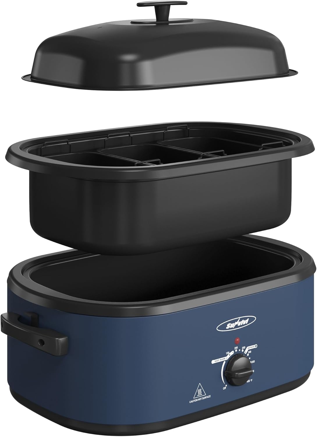 image:imageSunvivi Electric Roaster Oven 24 QT Turkey Roaster Oven with 3 Bin Buffet Server 150450F FullRange Temperature Control Removable Pan amp Rack Stainless Steel SilverBlue
