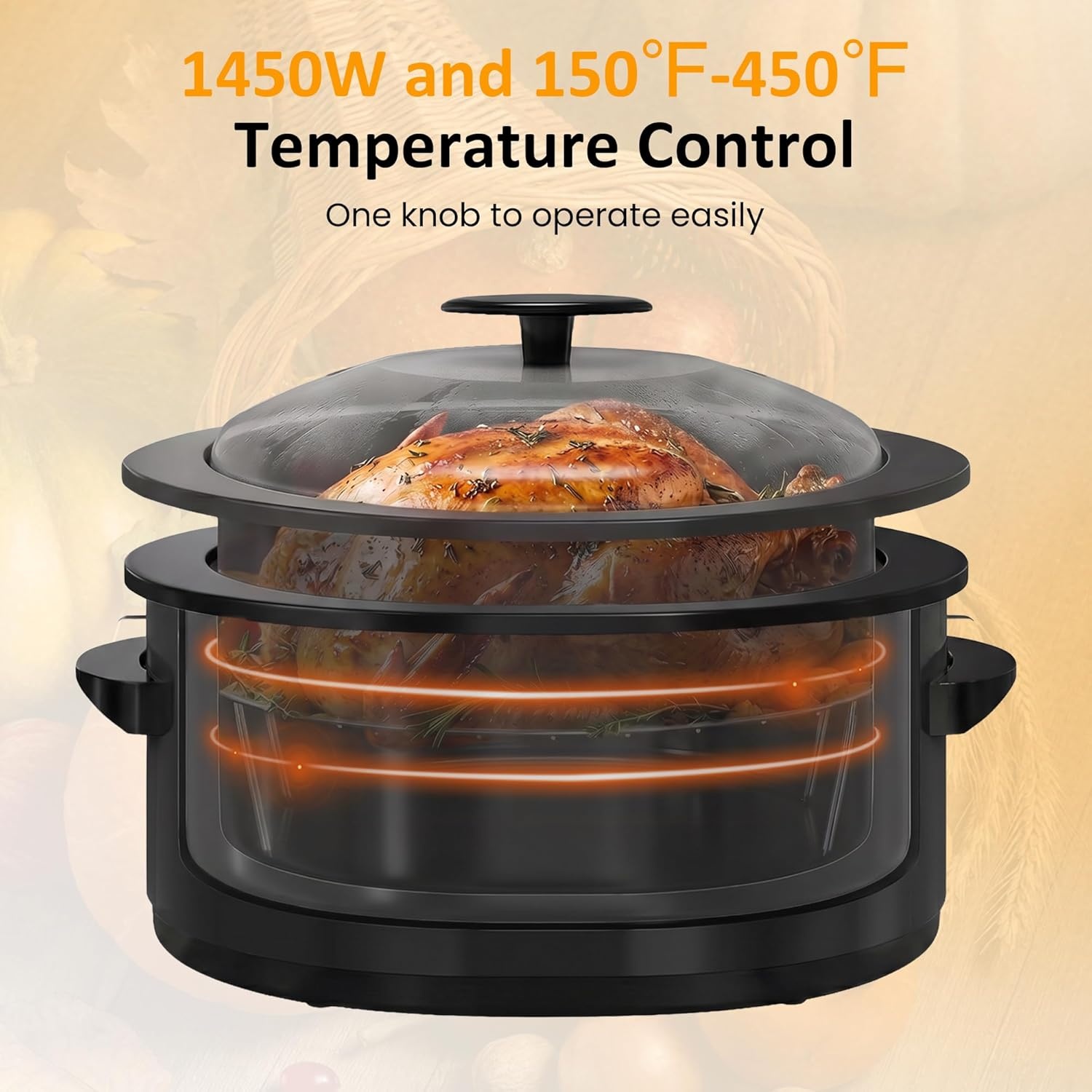 image:imageSunvivi Electric Roaster Oven for Small Families 8QT Portable Roaster with SelfBasting Lid Defrost amp Keep Warm Adjustable Temp 150F450F for Baking Slow Cooking Buffet Serving amp RV CampingBlack