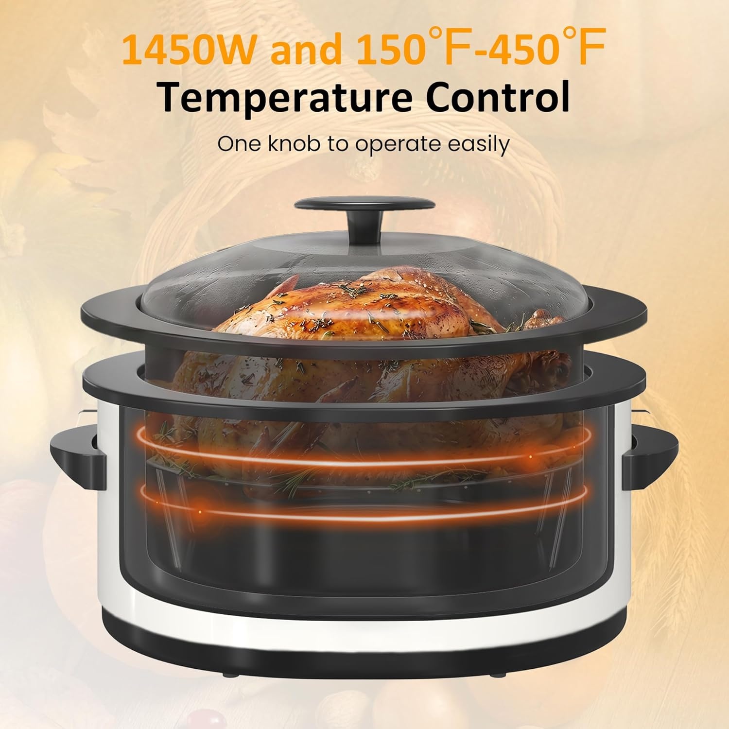 image:imageSunvivi Electric Roaster Oven for Small Families 8QT Portable Roaster with SelfBasting Lid Defrost amp Keep Warm Adjustable Temp 150F450F for Baking Slow Cooking Buffet Serving amp RV CampingWhite