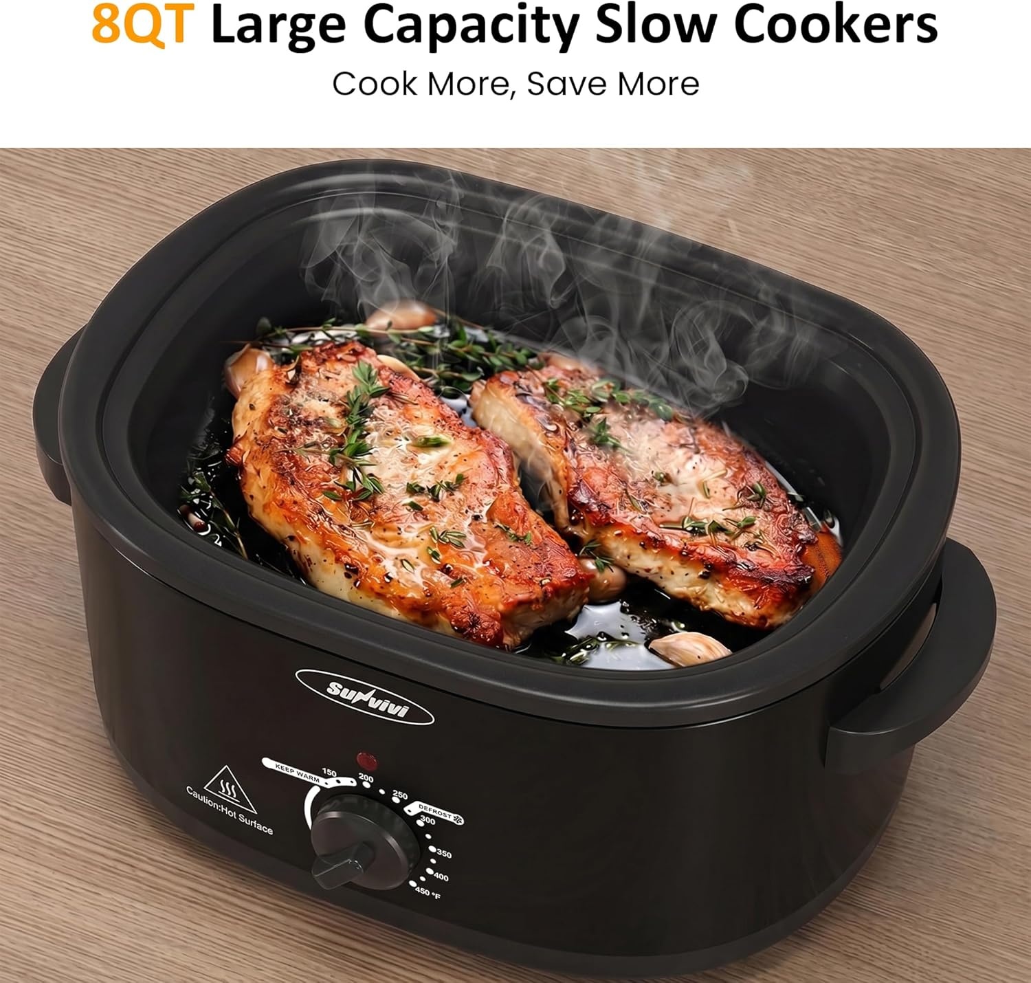 image:imageSunvivi Electric Roaster Oven for Small Families 8QT Portable Roaster with SelfBasting Lid Defrost amp Keep Warm Adjustable Temp 150F450F for Baking Slow Cooking Buffet Serving amp RV CampingBlack
