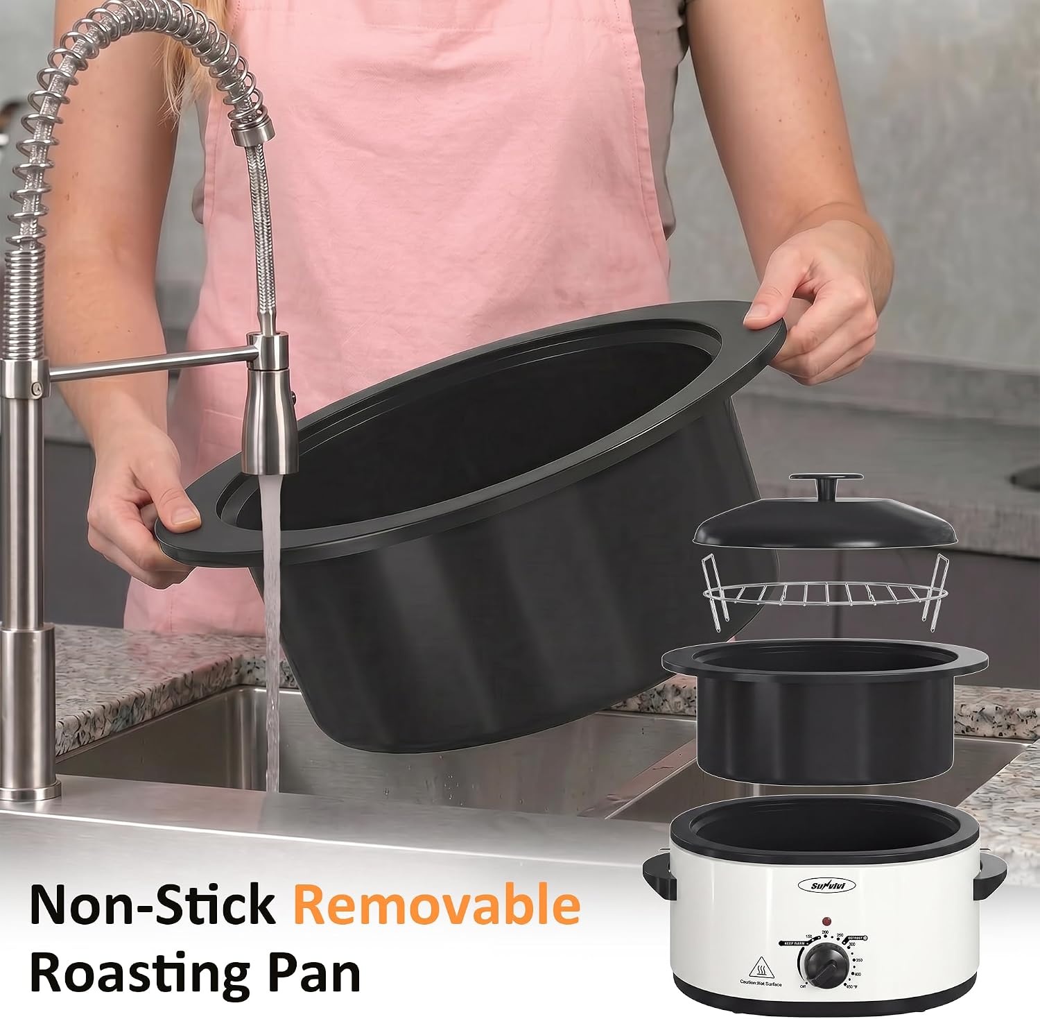 image:imageSunvivi Electric Roaster Oven for Small Families 8QT Portable Roaster with SelfBasting Lid Defrost amp Keep Warm Adjustable Temp 150F450F for Baking Slow Cooking Buffet Serving amp RV CampingWhite