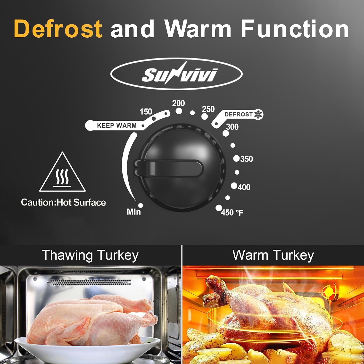 image:imageSunvivi Electric Roaster Oven with SelfBasting Lid 14Quart Turkey Roaster Oven with Removable Pan and Rack Stainless Steel WhiteBlack