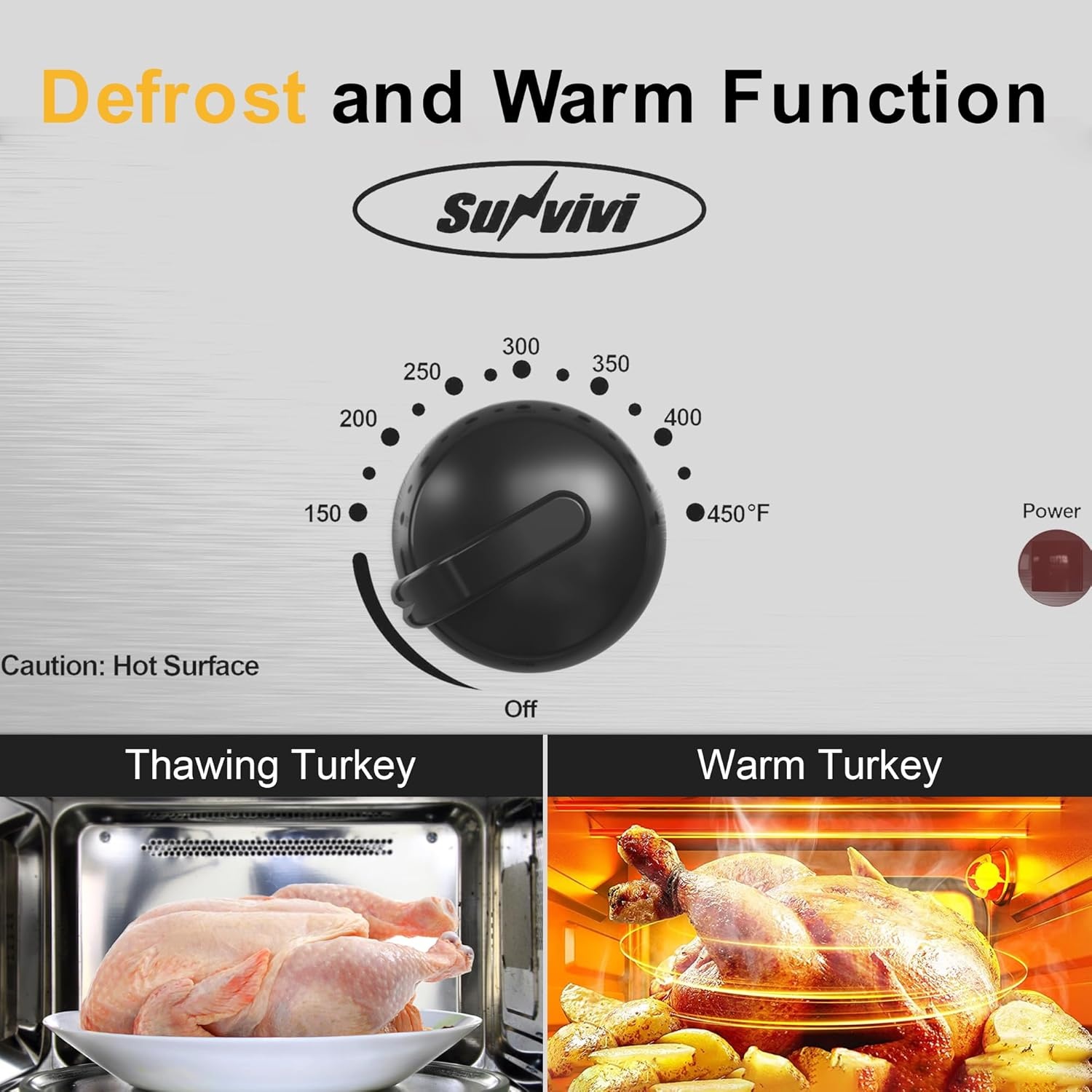 image:imageSunvivi Electric Roaster Oven with SelfBasting Lid 14Quart Turkey Roaster Oven with Removable Pan and Rack Stainless Steel WhiteSilver
