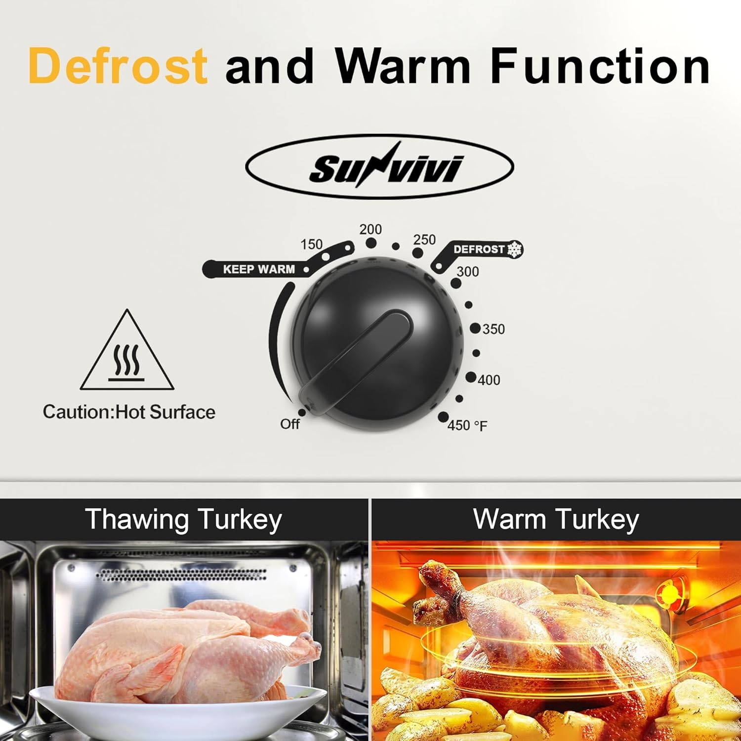 image:imageSunvivi Electric Roaster Oven with SelfBasting Lid 14Quart Turkey Roaster Oven with Removable Pan and Rack Stainless Steel WhiteWhite