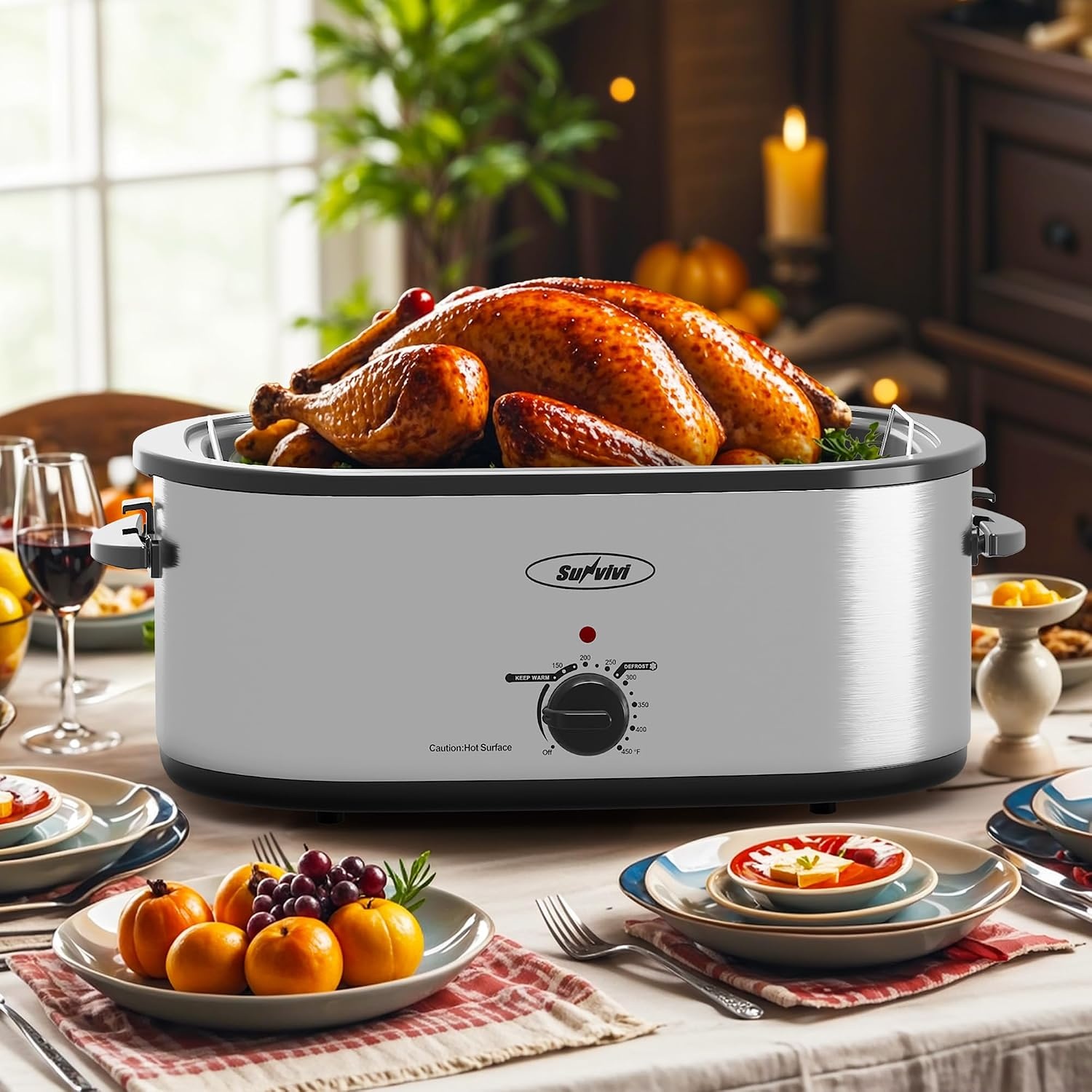 image:imageSunvivi Electric Roaster18 Quart Roasting Oven with SelfBasting Lid Removable PanTurkey Roaster Oven with 150 to 450F Temperature Control CoolTouch HandlesBlackSilver