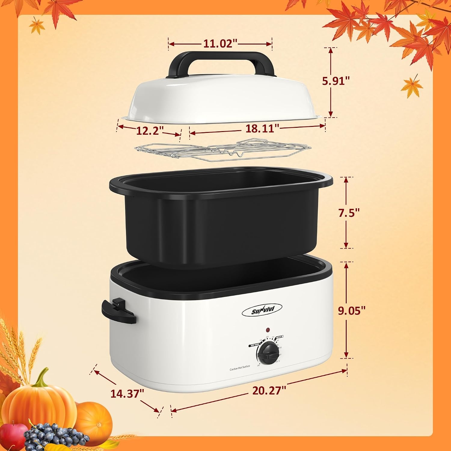 image:imageSunvivi Electric Roaster18 Quart Roasting Oven with SelfBasting Lid Removable PanTurkey Roaster Oven with 150 to 450F Temperature Control CoolTouch HandlesBlackWhite