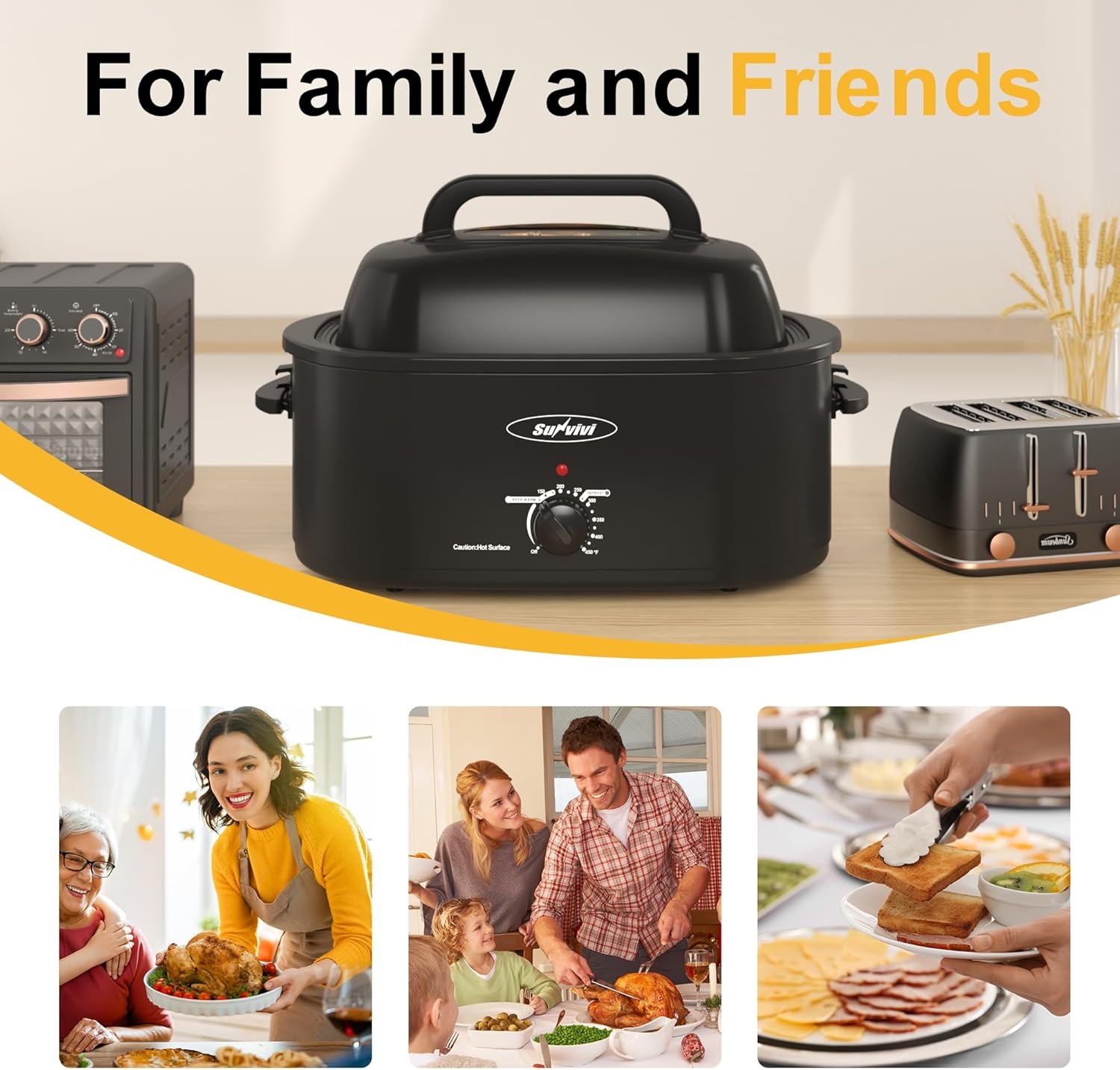 image:imageSunvivi Electric Roaster18 Quart Roasting Oven with SelfBasting Lid Removable PanTurkey Roaster Oven with 150 to 450F Temperature Control CoolTouch HandlesBlackBlack