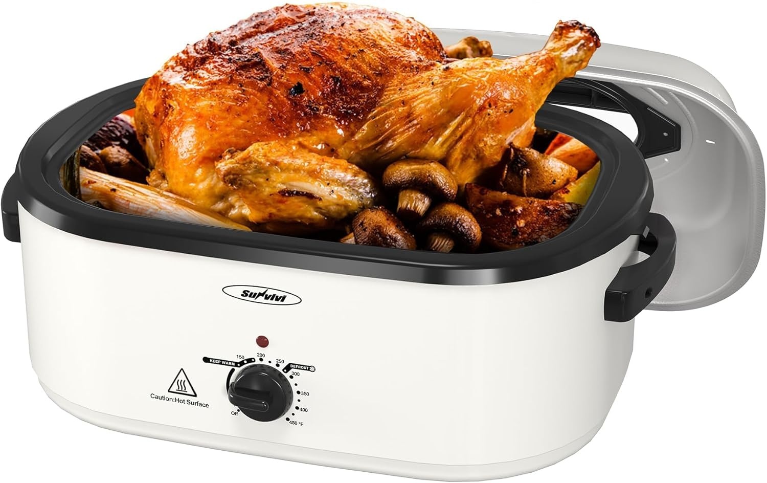 image:imageSunvivi Electric Roaster18 Quart Roasting Oven with SelfBasting Lid Removable PanTurkey Roaster Oven with 150 to 450F Temperature Control CoolTouch HandlesBlackWhite