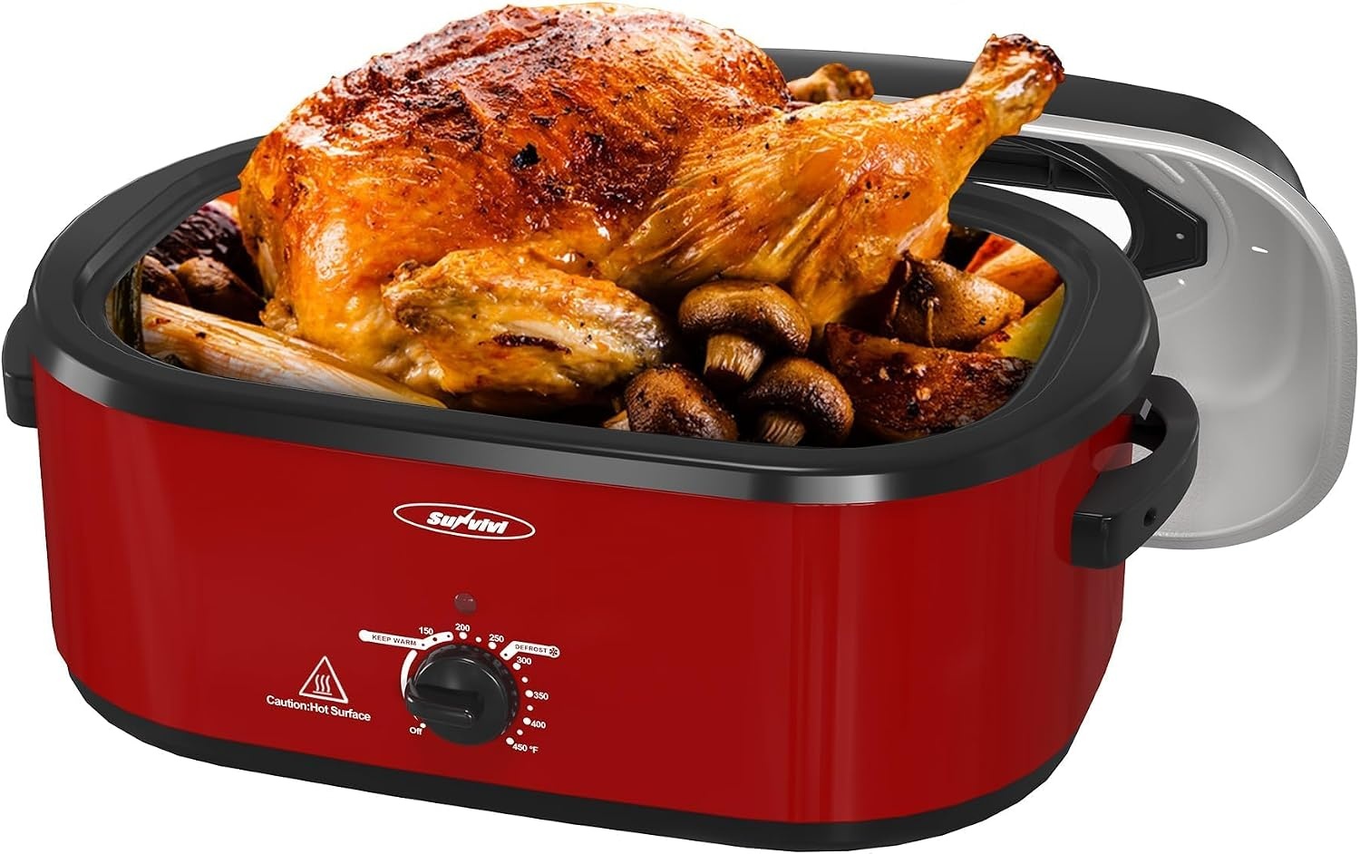 image:imageSunvivi Electric Roaster18 Quart Roasting Oven with SelfBasting Lid Removable PanTurkey Roaster Oven with 150 to 450F Temperature Control CoolTouch HandlesBlackRed