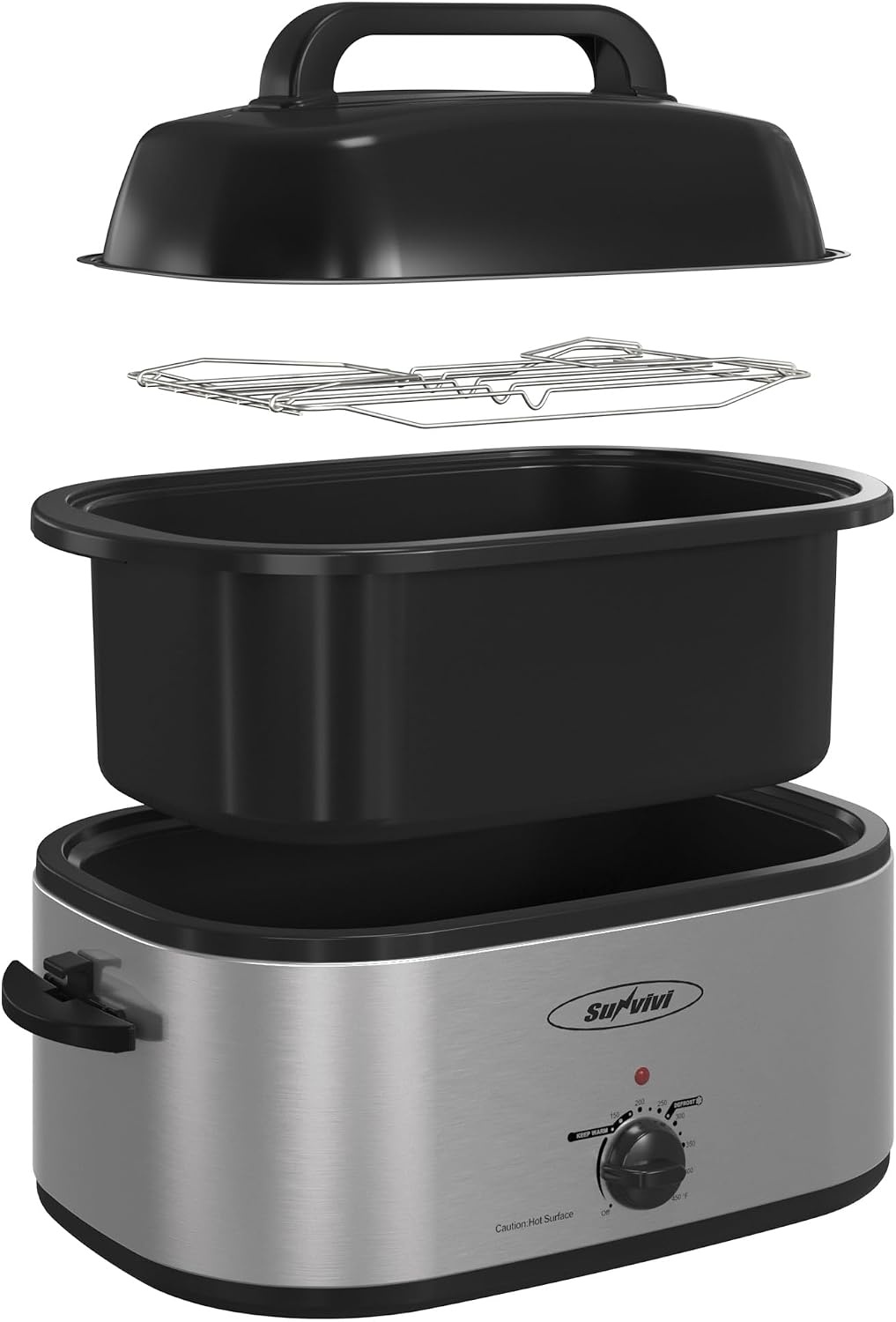 image:imageSunvivi Electric Roaster18 Quart Roasting Oven with SelfBasting Lid Removable PanTurkey Roaster Oven with 150 to 450F Temperature Control CoolTouch HandlesBlackSilver