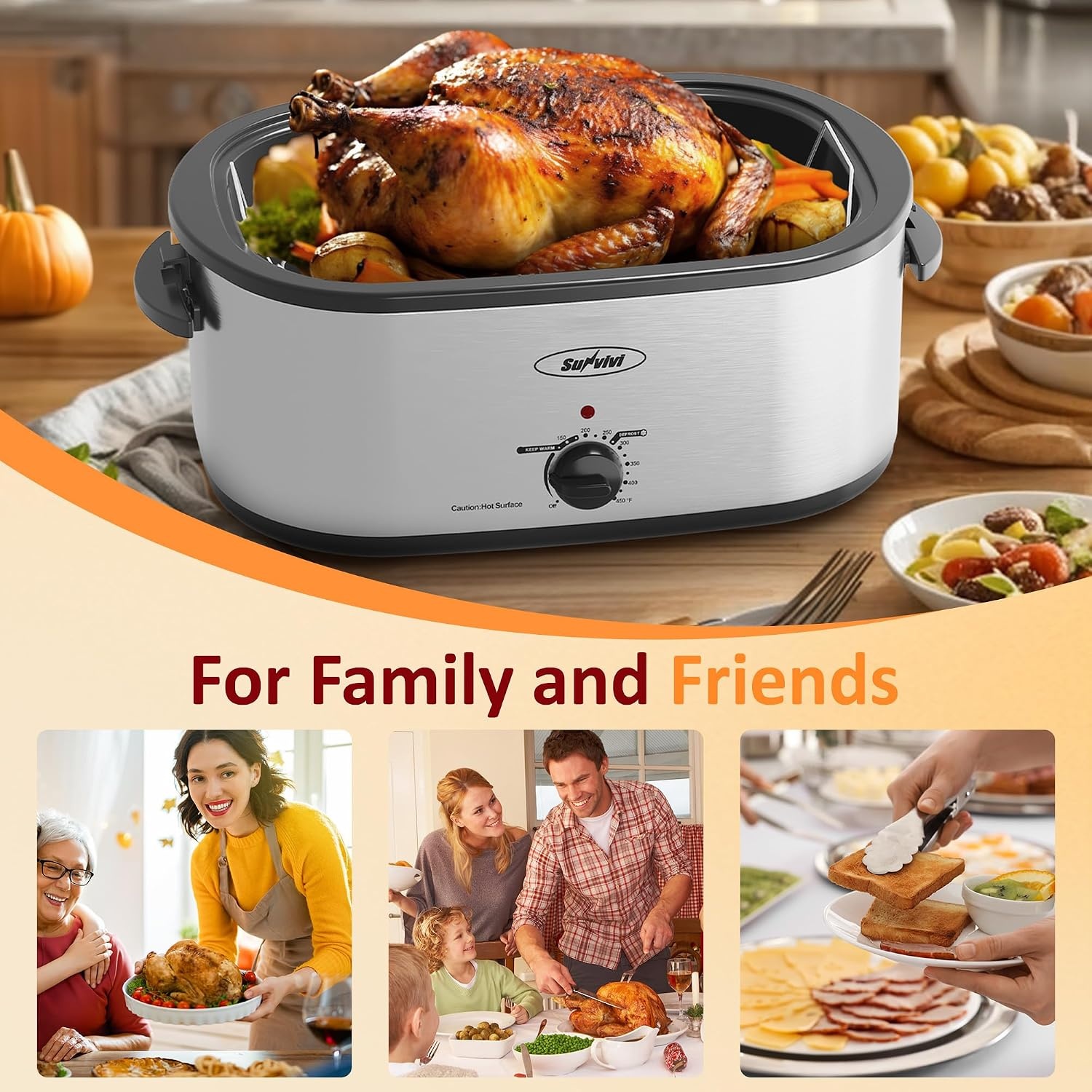 image:imageSunvivi Electric Roaster18 Quart Roasting Oven with SelfBasting Lid Removable PanTurkey Roaster Oven with 150 to 450F Temperature Control CoolTouch HandlesBlackSilver