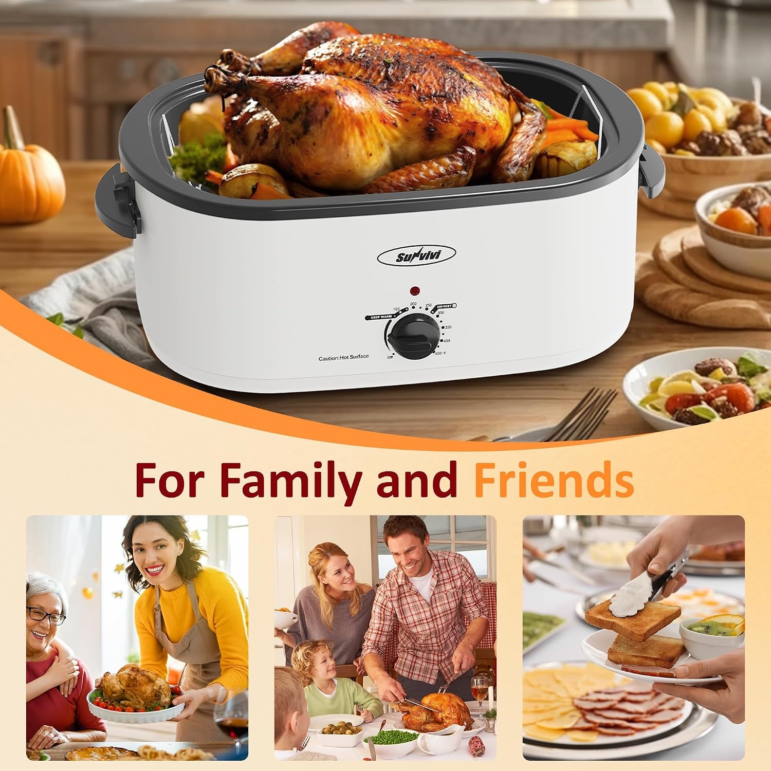 image:imageSunvivi Electric Roaster18 Quart Roasting Oven with SelfBasting Lid Removable PanTurkey Roaster Oven with 150 to 450F Temperature Control CoolTouch HandlesBlackWhite
