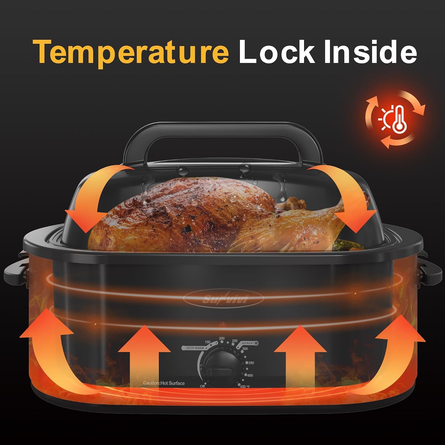 image:imageSunvivi Electric Roaster18 Quart Roasting Oven with SelfBasting Lid Removable PanTurkey Roaster Oven with 150 to 450F Temperature Control CoolTouch HandlesBlackBlack