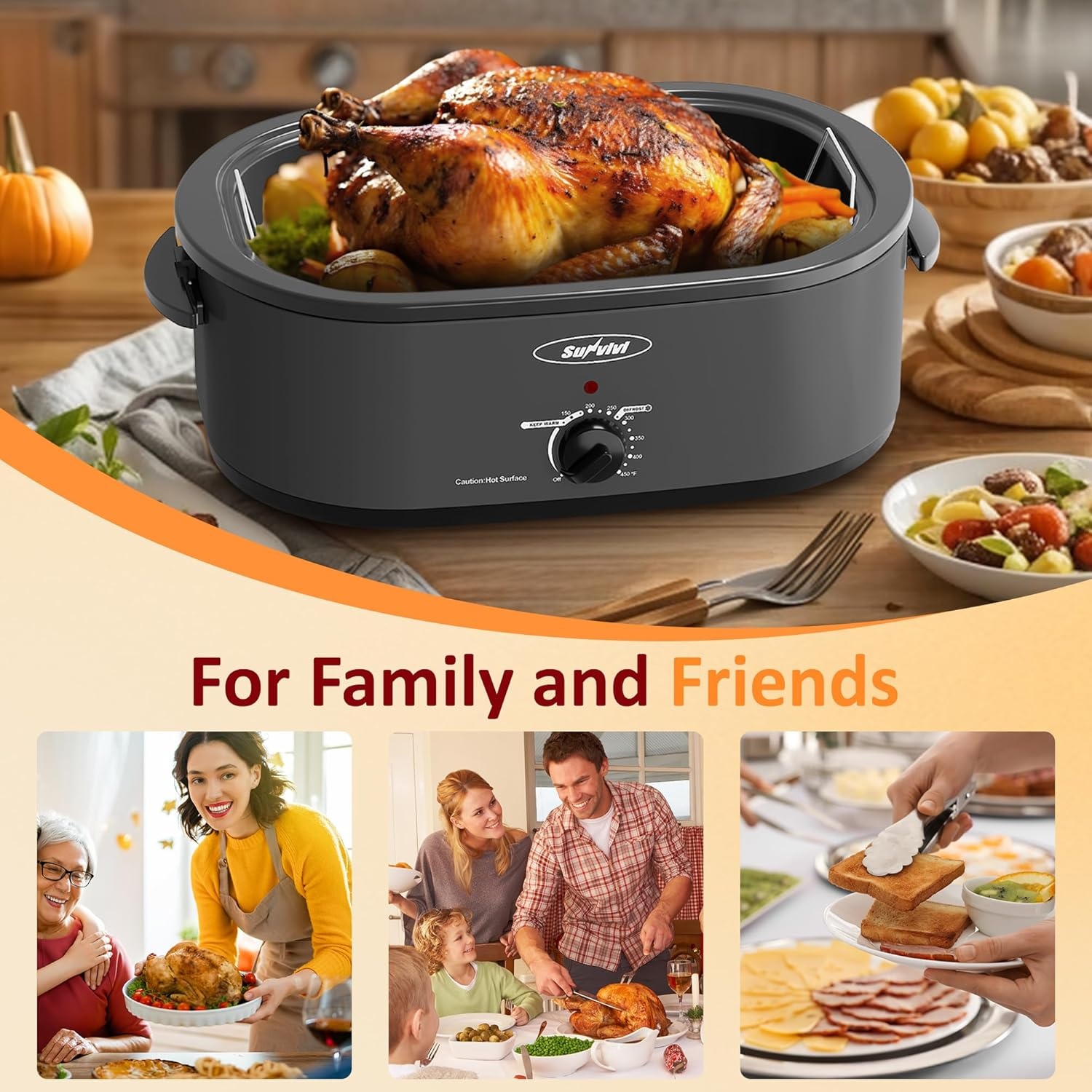 image:imageSunvivi Electric Roaster18 Quart Roasting Oven with SelfBasting Lid Removable PanTurkey Roaster Oven with 150 to 450F Temperature Control CoolTouch HandlesBlackGrey