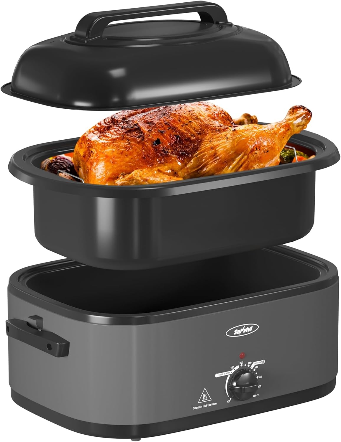 image:imageSunvivi Electric Roaster18 Quart Roasting Oven with SelfBasting Lid Removable PanTurkey Roaster Oven with 150 to 450F Temperature Control CoolTouch HandlesBlackGrey