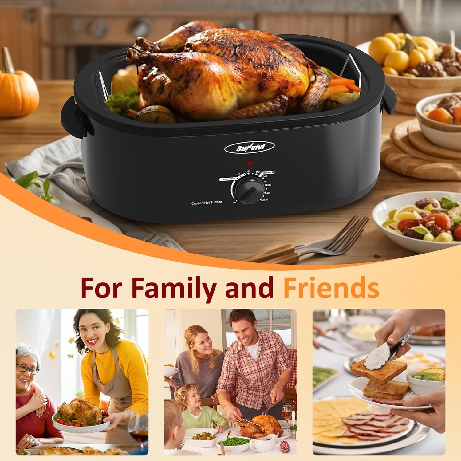 image:imageSunvivi Electric Roaster18 Quart Roasting Oven with SelfBasting Lid Removable PanTurkey Roaster Oven with 150 to 450F Temperature Control CoolTouch HandlesBlackBlack